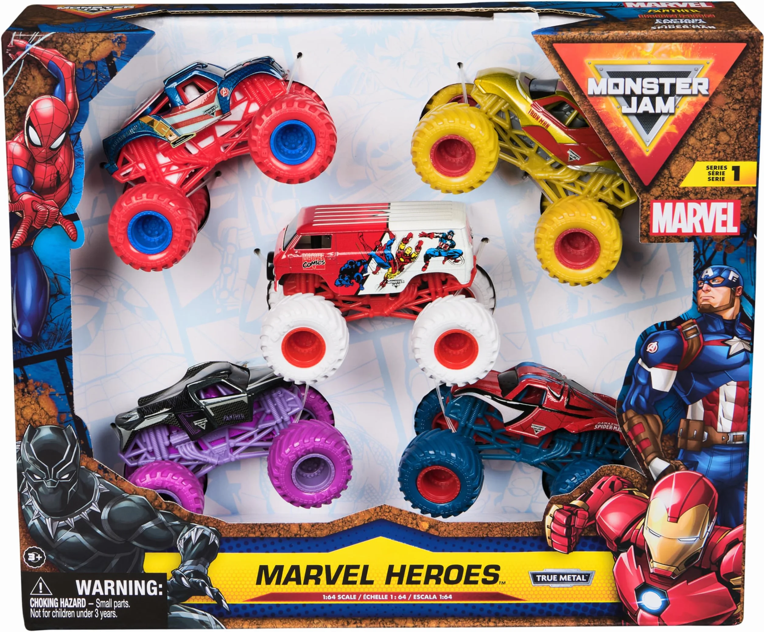 Monster Jam 5 Véhicules Die-Cast 1:64 Marvel Monster Trucks Officiels À Collectionner Jouet Enfant 3 Ans