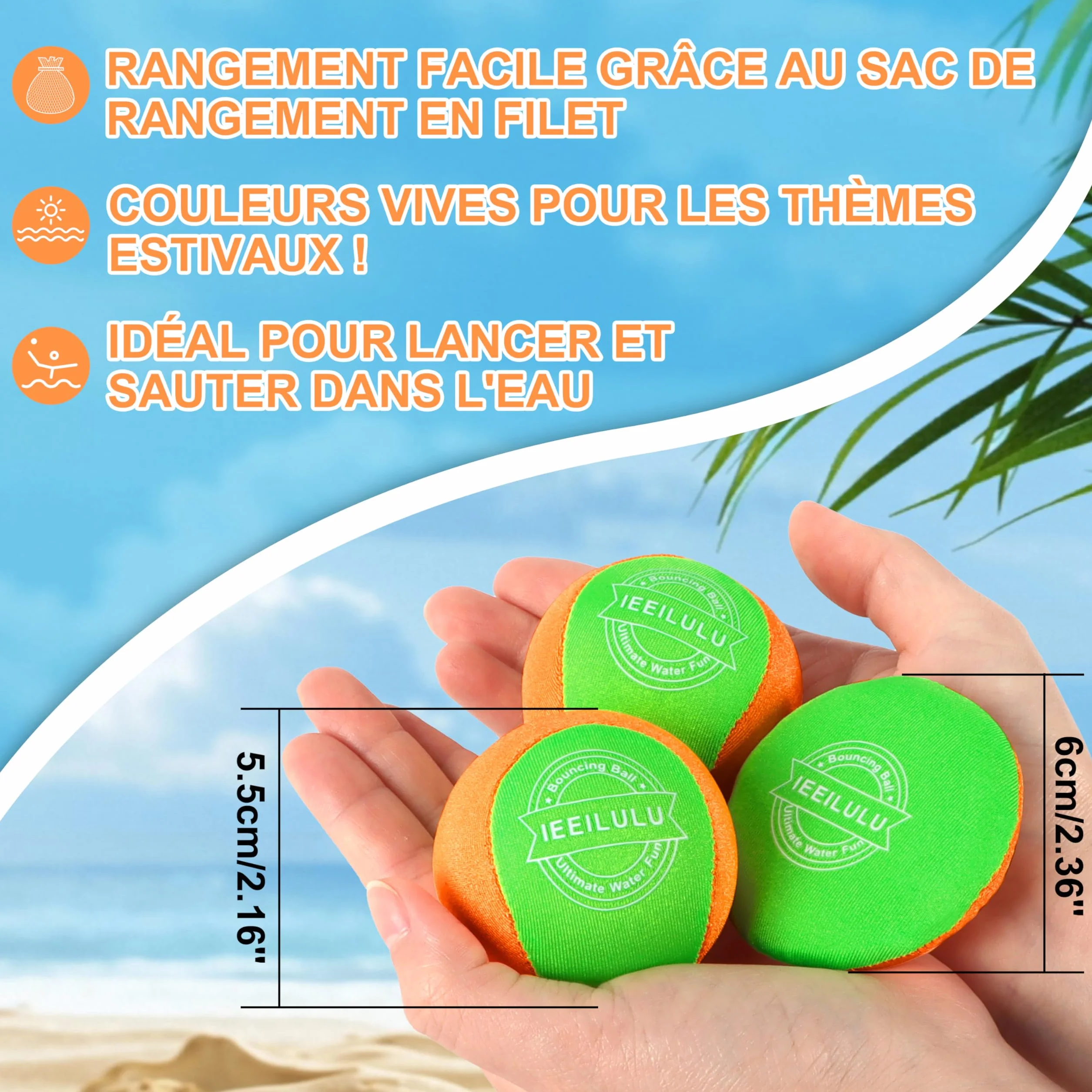 IEEILULU Boule d'eau Rebondissante 3PCS Water Bouncing Ball Jeux d'eau Exterieur Lycra doux Séchage Rapide Jouet Piscine Plage Bleu