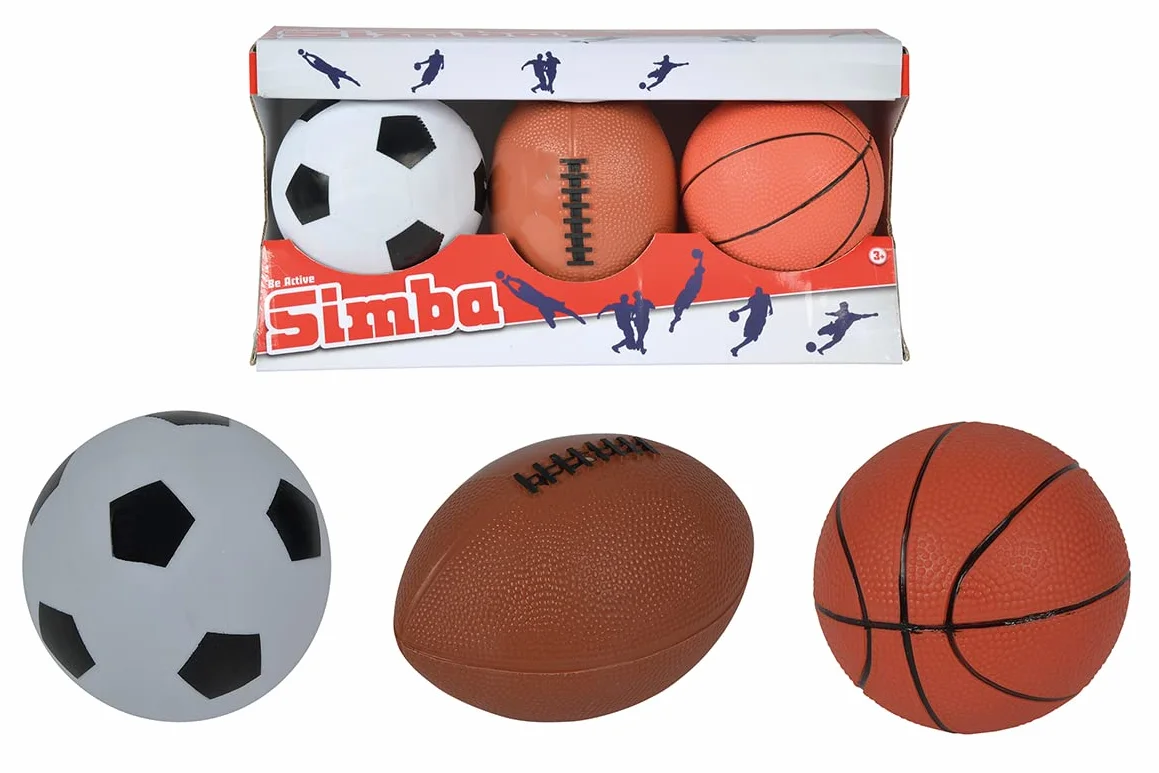 Simba Be Active Set 3 Ballons Foot Basket Football Américain Diamètre 9-10cm