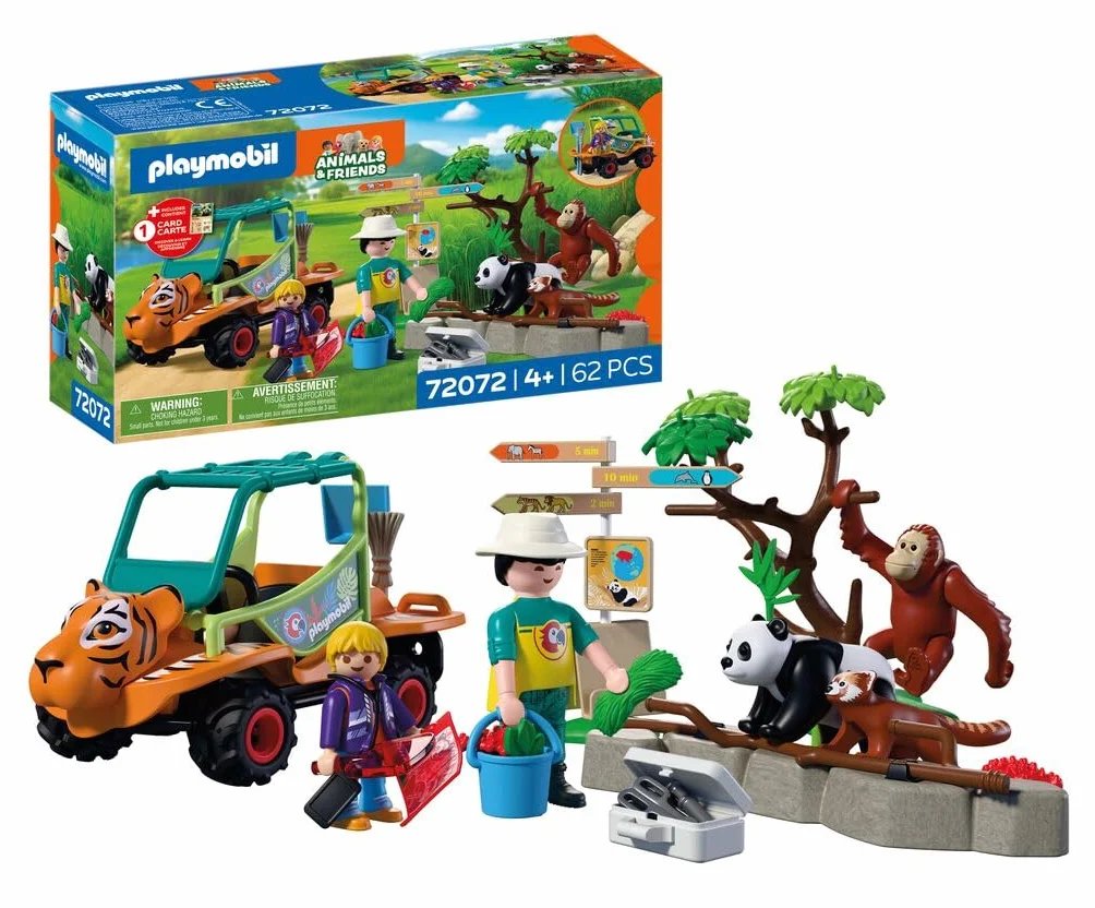 Playmobil Zoo Gardien de Zoo et véhicule avec tête de Tigre et 3 Animaux Jouet pour Enfants 4 Ans 72072