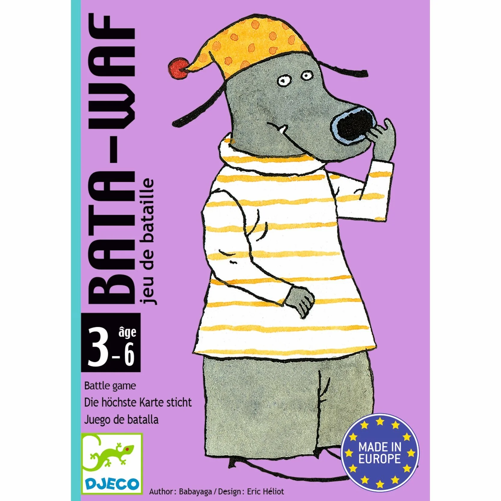 DJECO Batawaf Jeu de 36 Cartes - Apprentissage des Jeux de Cartes pour Enfants 3-6 ans - Compare la Taille des Chiens - 2 à 4 Joueurs