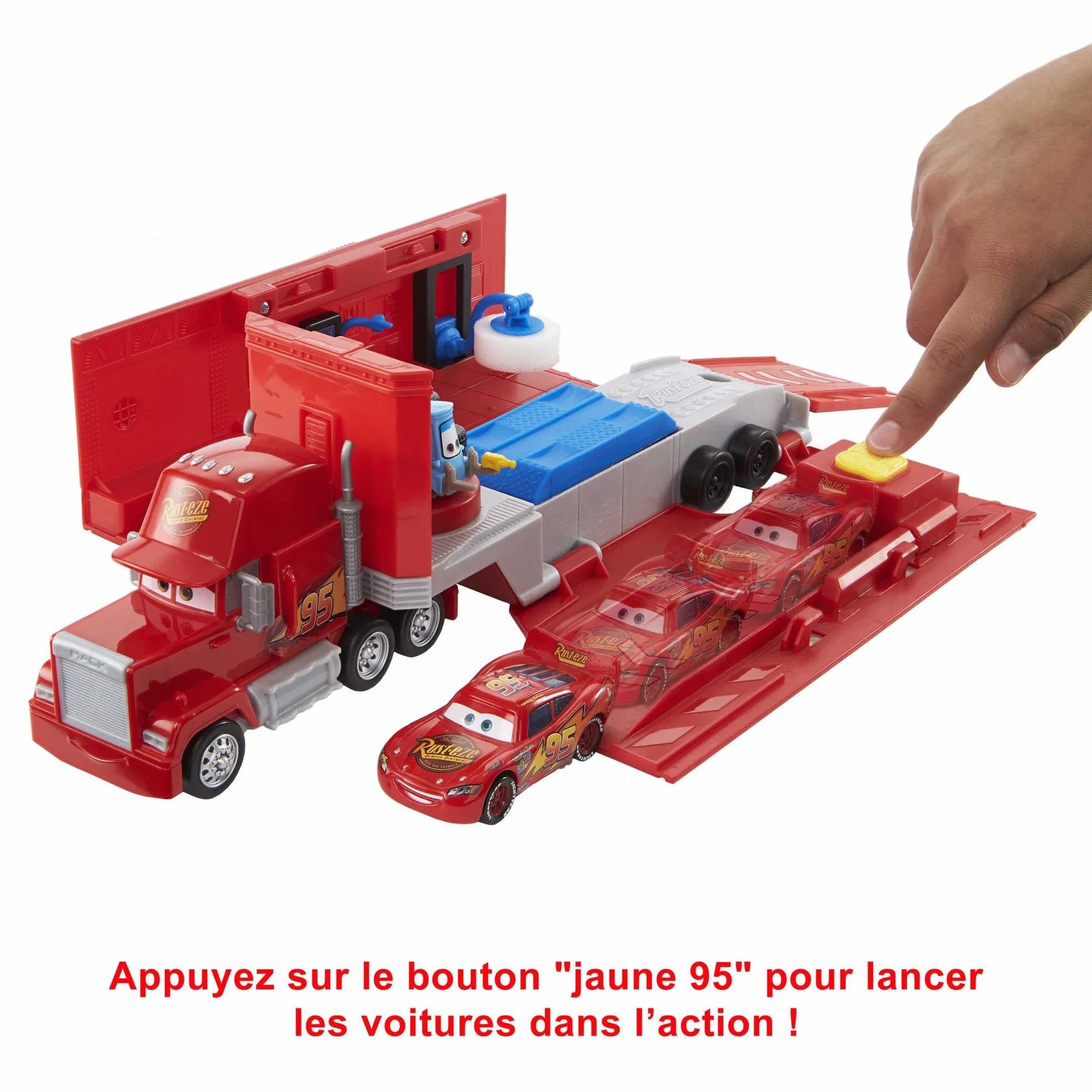 Mattel Disney Pixar Cars Coffret Mack Transformable 2 en 1 camion atelier tuning avec lanceur pont élévateur jouet enfant HDC75