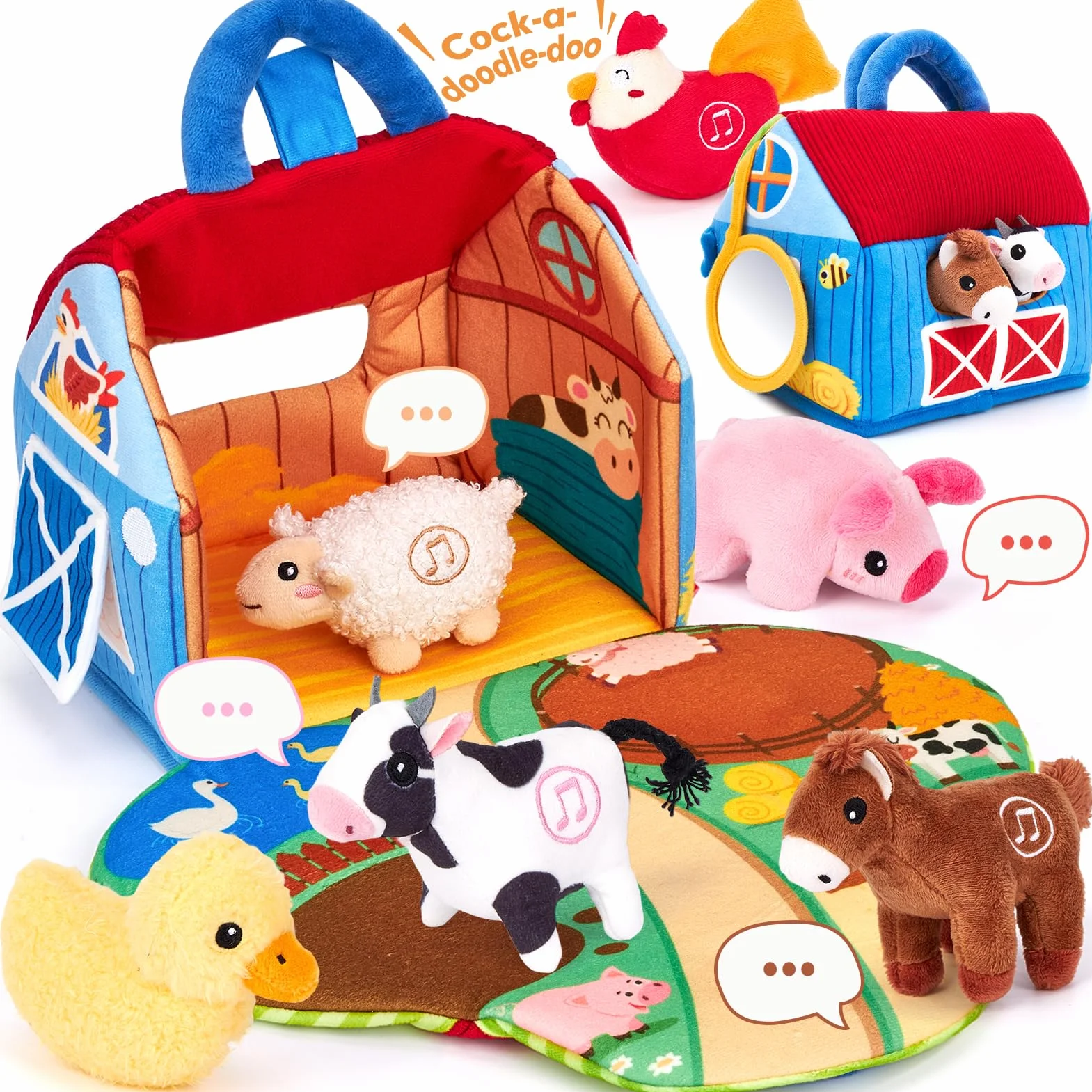 hahaland Jouets pour Bébé 6-12 Mois - Jouet de Ferme Animal en Peluche avec Vrais Sons, Jouets Montessori Sensoriel Cadeau Enfant