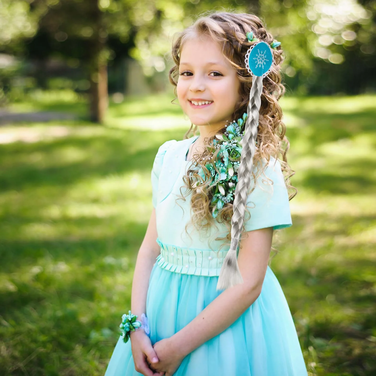 Perruque Princesse Enfant 2 PCS, Longue Perruque Déguisement Fille, Tresses Cheveux Extensions, Accessoire Costume Halloween Carnaval Cosplay