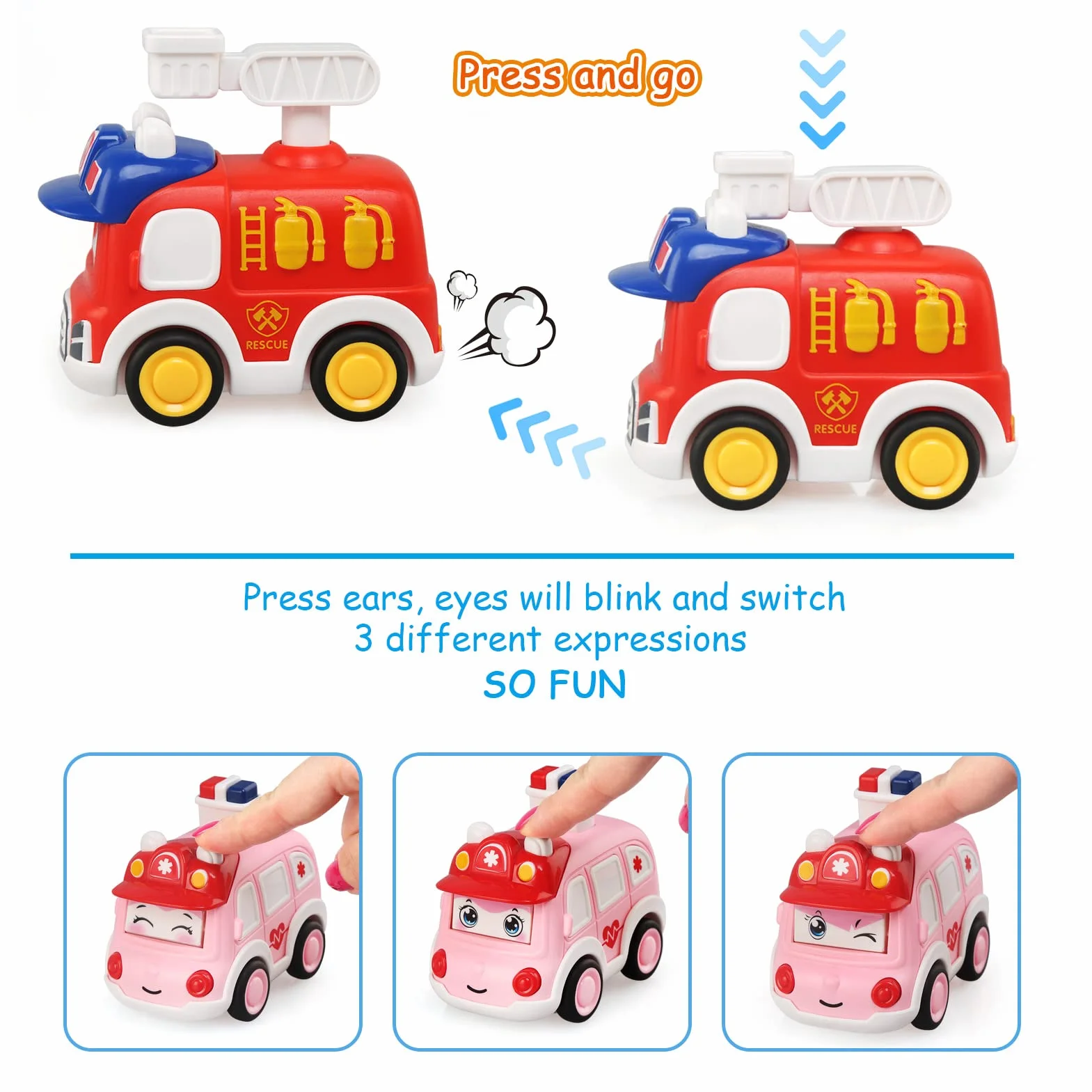 JoyPlus Voiture Bebe 1 An, 4 Pièces Petite Voiture Enfant 2 Ans, Press and Go Véhicules Jouet à Friction pour Enfants