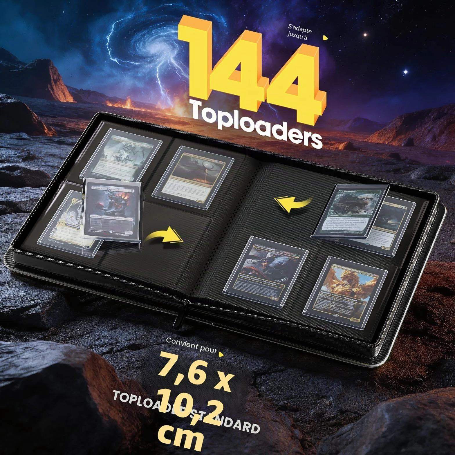ProCase Album pour Cartes à Collectionner 4 Poches 144 Cartes Toploader Portable Noir Compatible TCG MTG