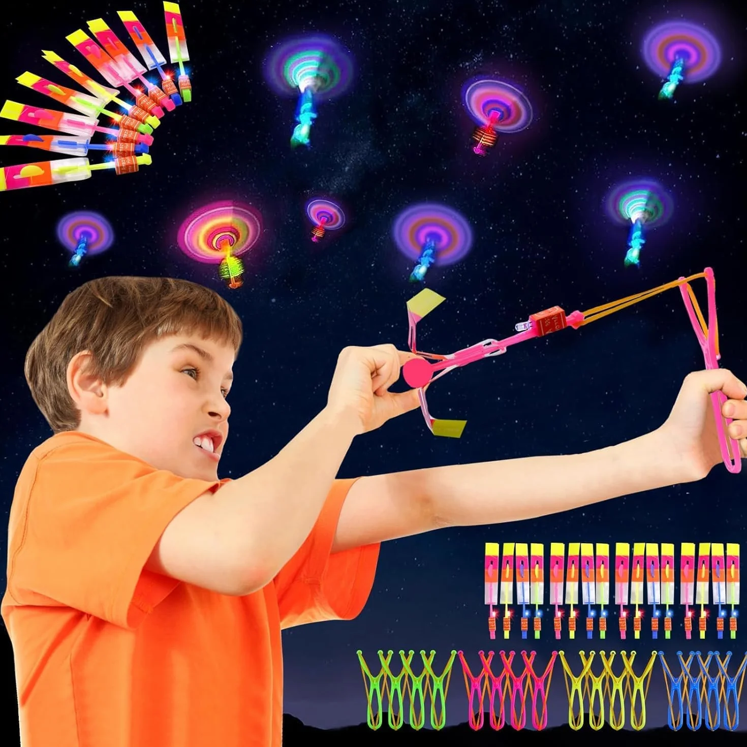 Pipihome 16 PCS Hélicoptères Jouets Volants Lumineux LED Catapulte