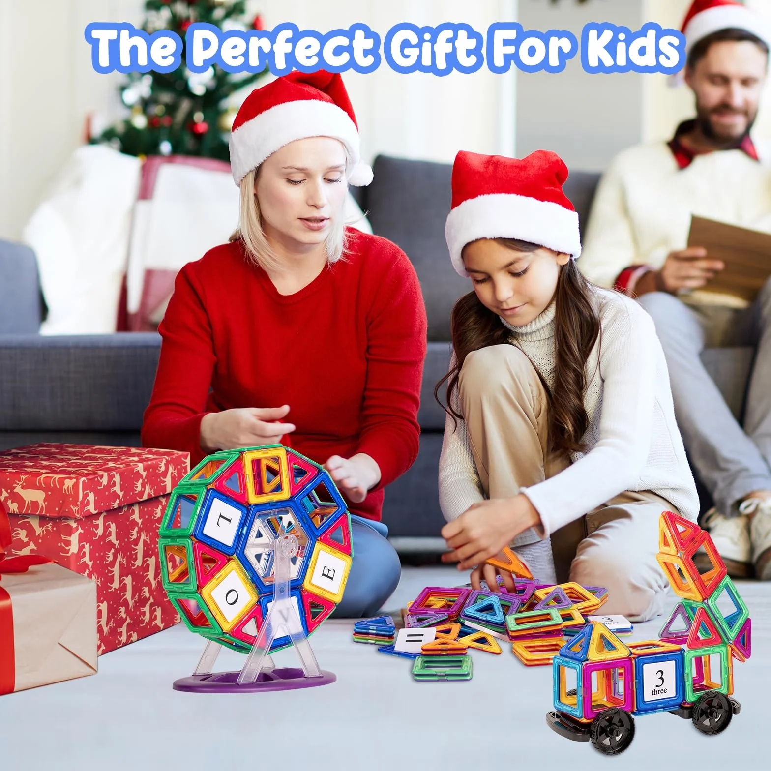Blocs de Construction Magnétiques 122 Pièces 3D Jouets Éducatifs pour Enfants 3-7 Ans