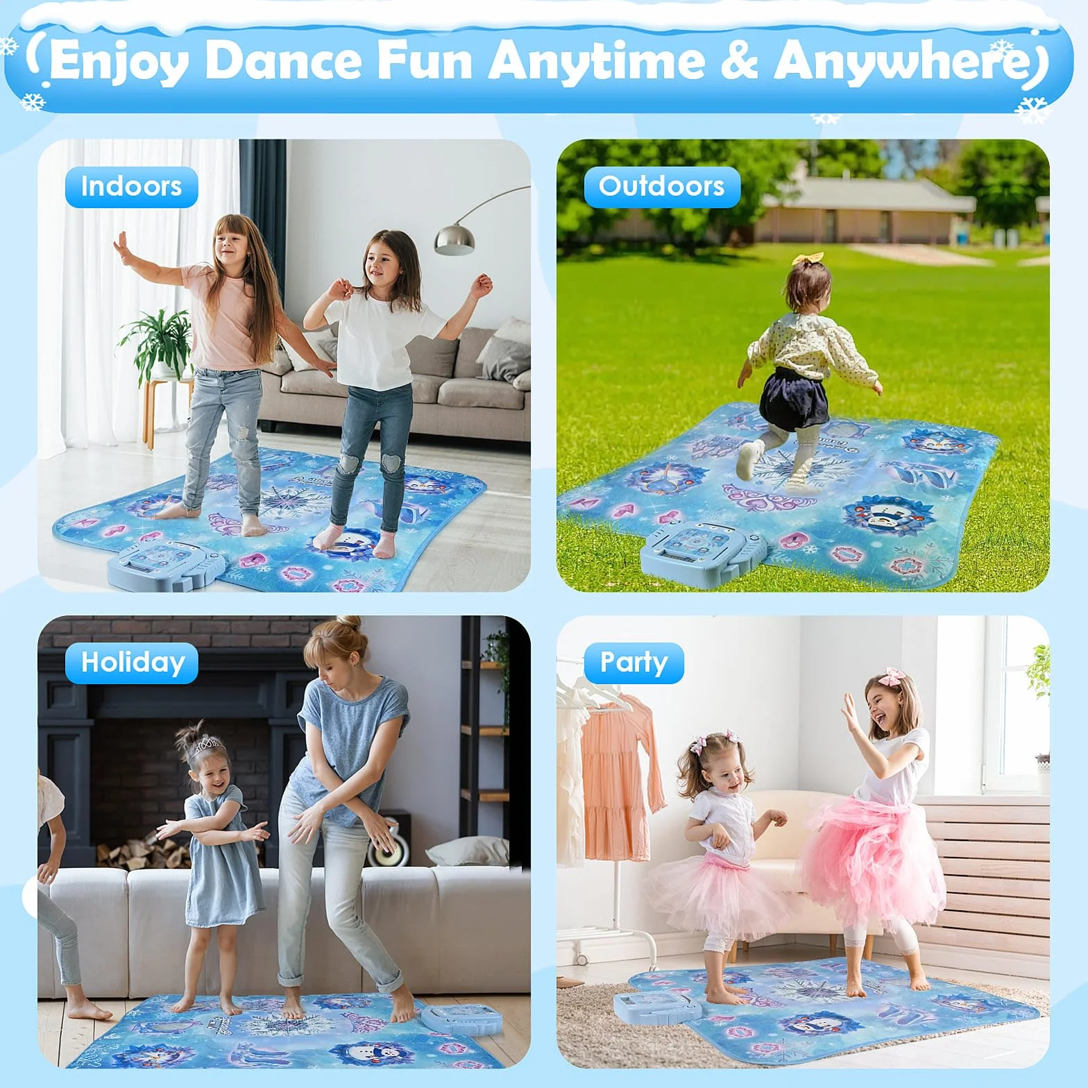 Euakee Tapis de Danse pour Enfants Bluetooth LED 6 Lumières 5 Modes de Jeu Musique Intégrée Bleu