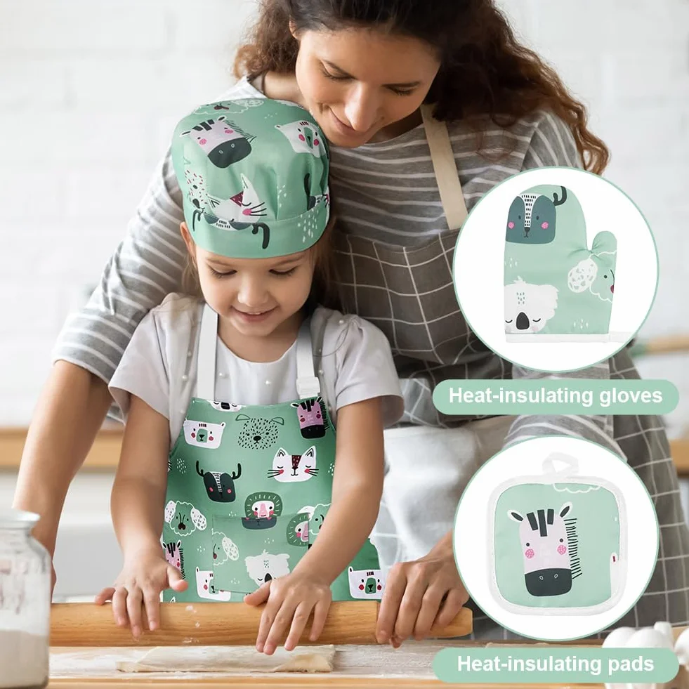 Tablier de Cuisine Enfant avec Toque Réglable Poches Filles Garçons Cuisson Peinture Artisanat