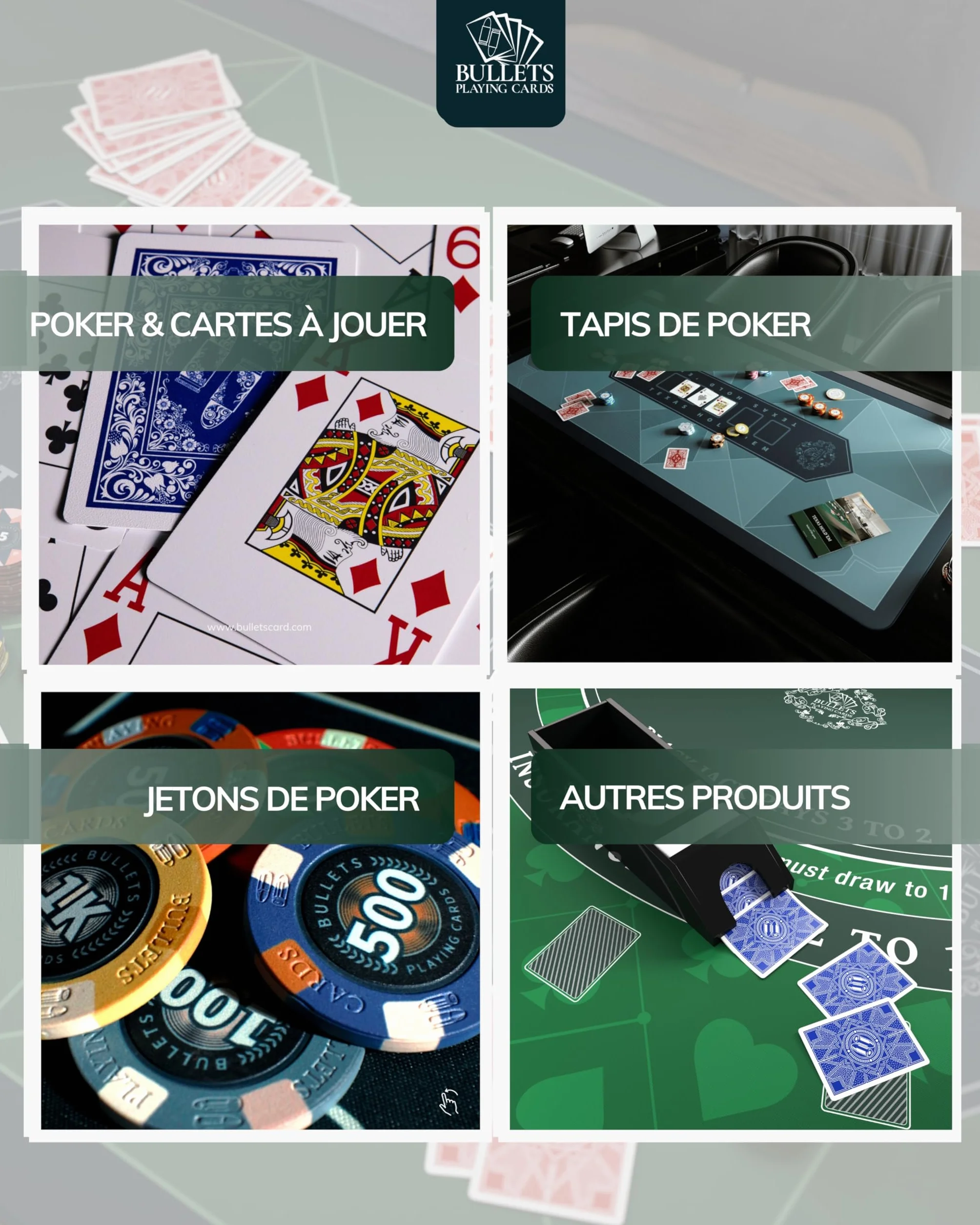 Bullets Playing Cards | Mallette de Poker 300 Jetons Clay 14g – Coffret Complet avec Cartes, dés et Bouton Dealer en céramique – Design Tony