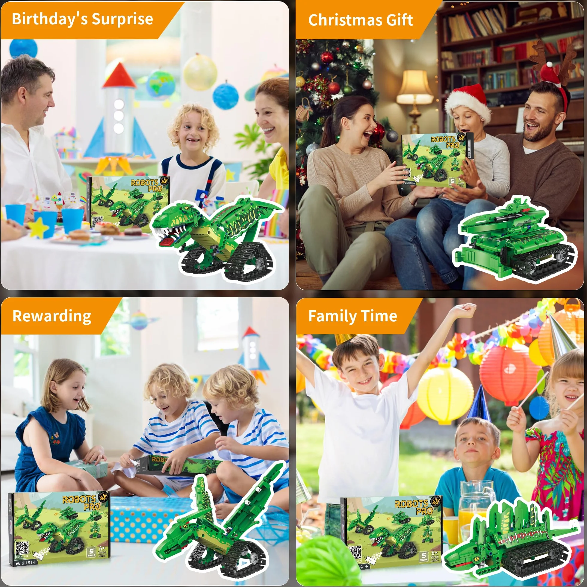 AKWME Technic Robots STEM 5 en 1 Dinosaure 2.4 GHz Télécommandé Application Kit Construction Scientifique Programmable Cadeau Enfant Garçons 6-12 Ans