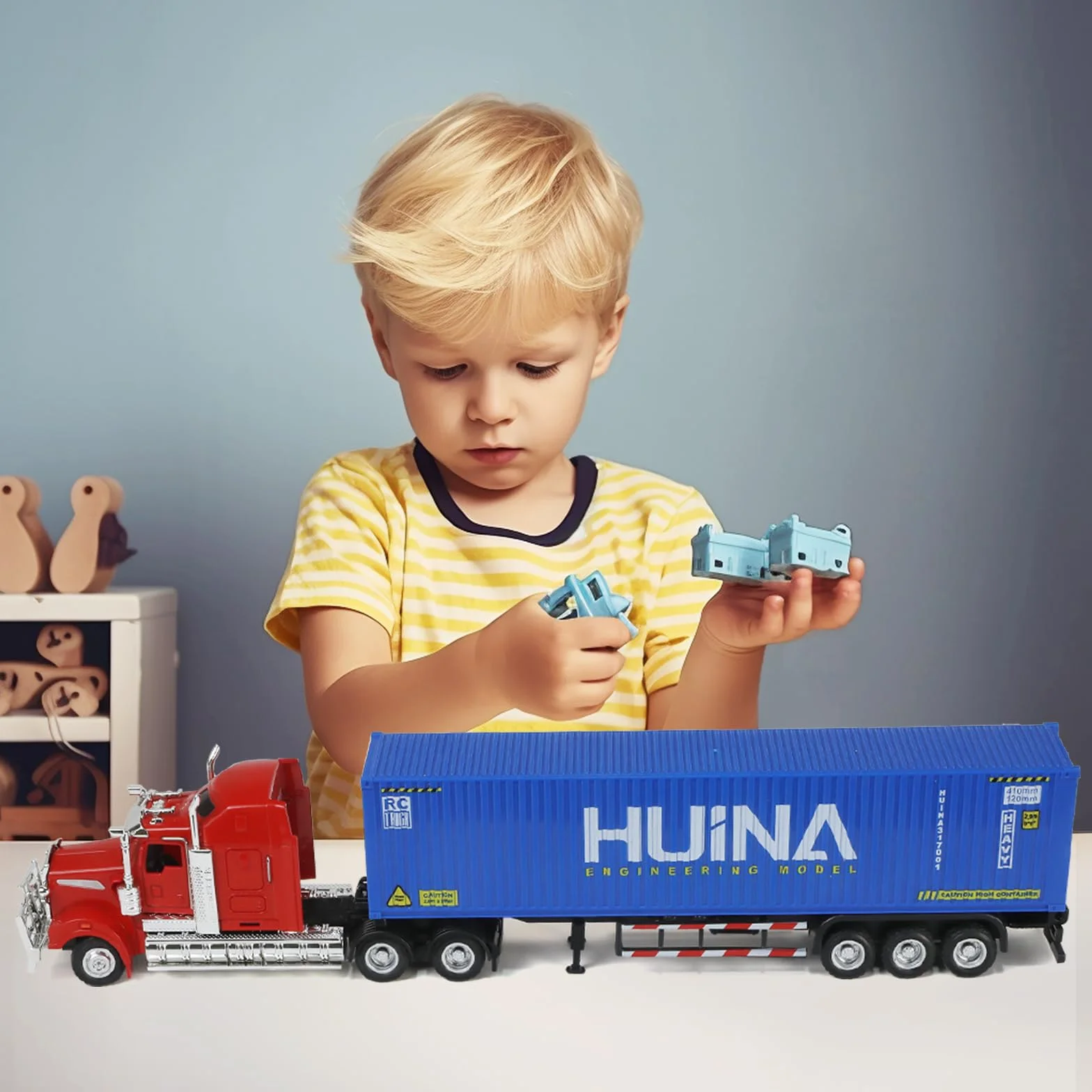 Camion Jouet Échelle 1/50 Métaux Modèle de Camion Américain Remorquage Moulé sous Pression Rouge Bleu