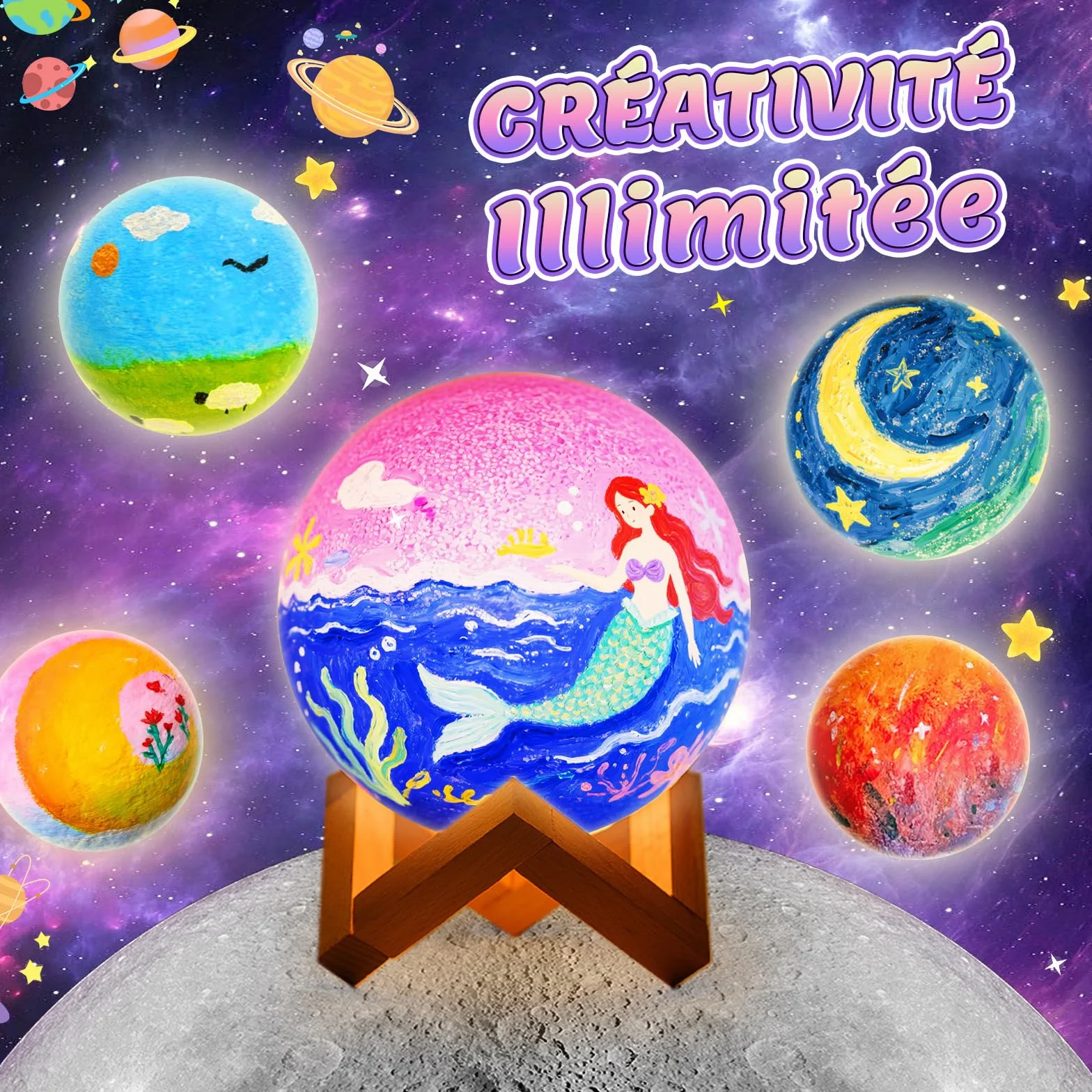 Kit Peinture Lampe Lune pour Enfant: Cadeau Anniversaire Fille 6-12 Ans Bricolage Veilleuse Deco Chambre