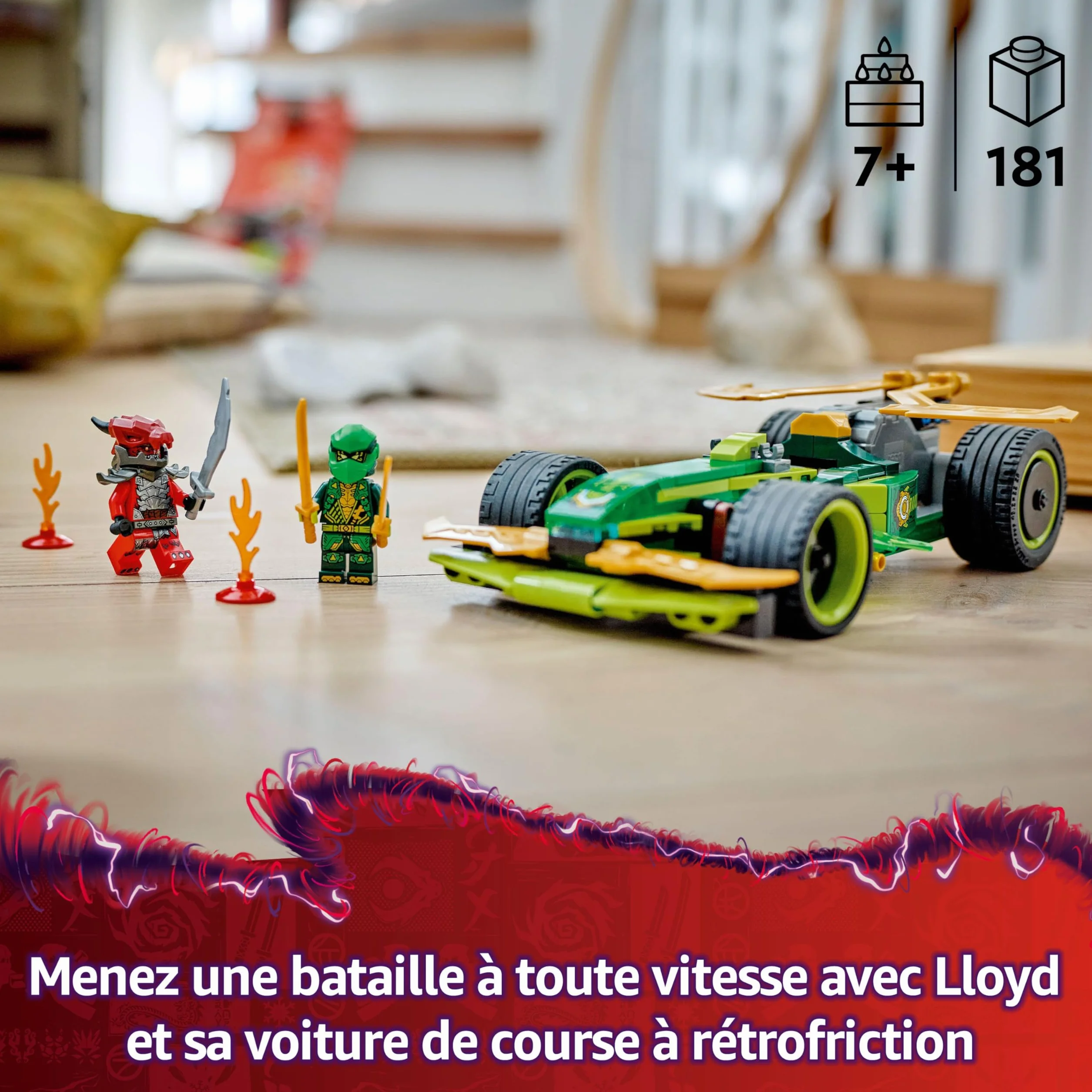 LEGO Ninjago Voiture de Course à rétrofriction Lloyd - Véhicule Sport à Construire avec 2 Minifigurines - Cadeau garçon 7 Ans 71828