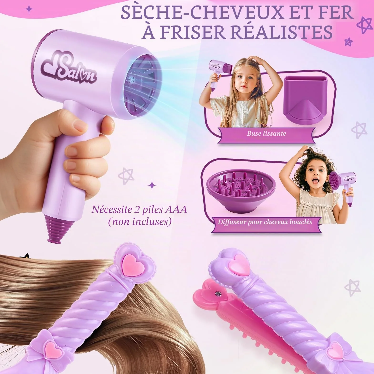Vamei Tete a Coiffer Enfant avec Accessoires Coiffure, Poupée Maquillage Sèche-Cheveux, Salon Jouet Cadeau Fille 3-6 Ans