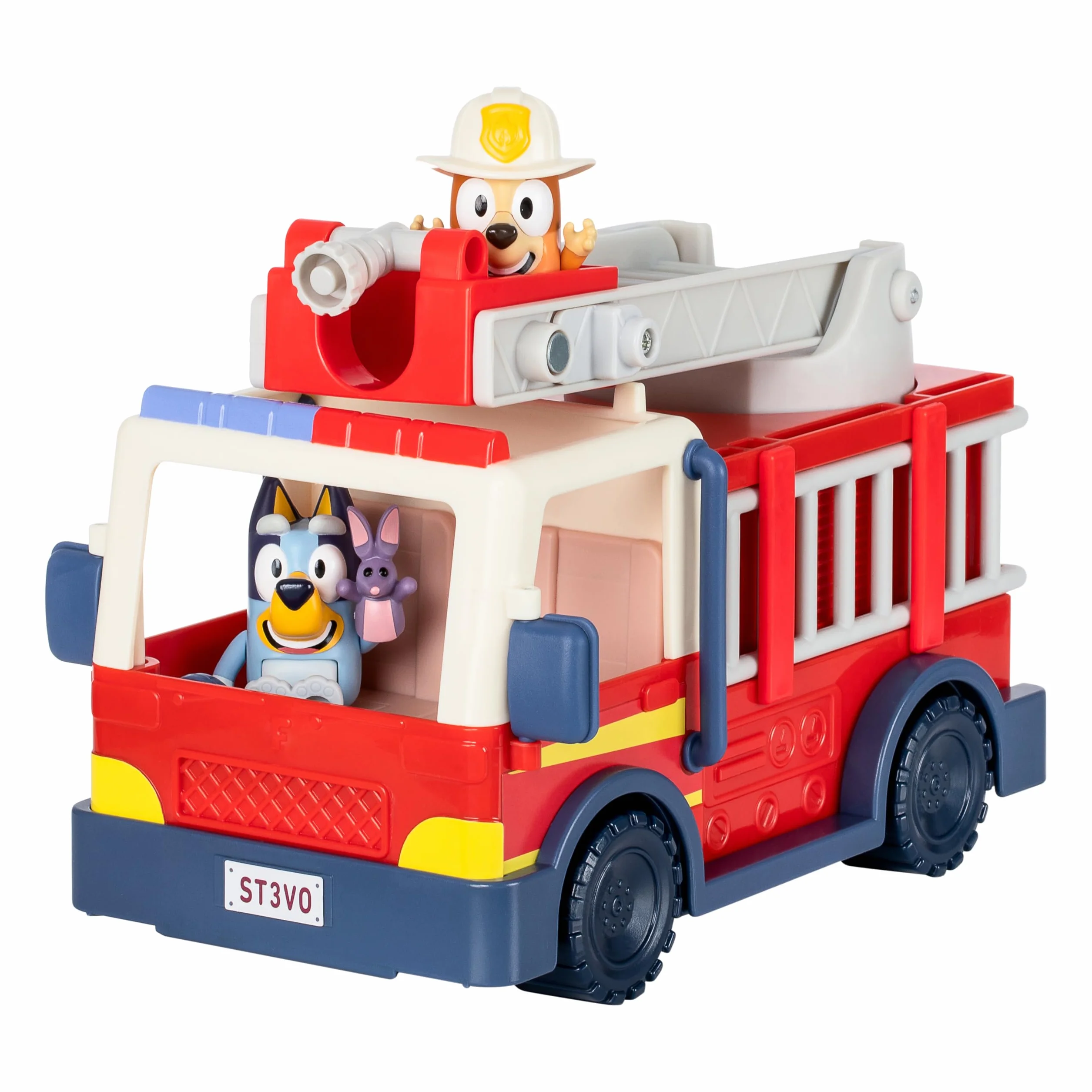 BlueY Camion de Pompier avec Figurines Bingo et Bob Bilby, Échelle Pivotante et Lance