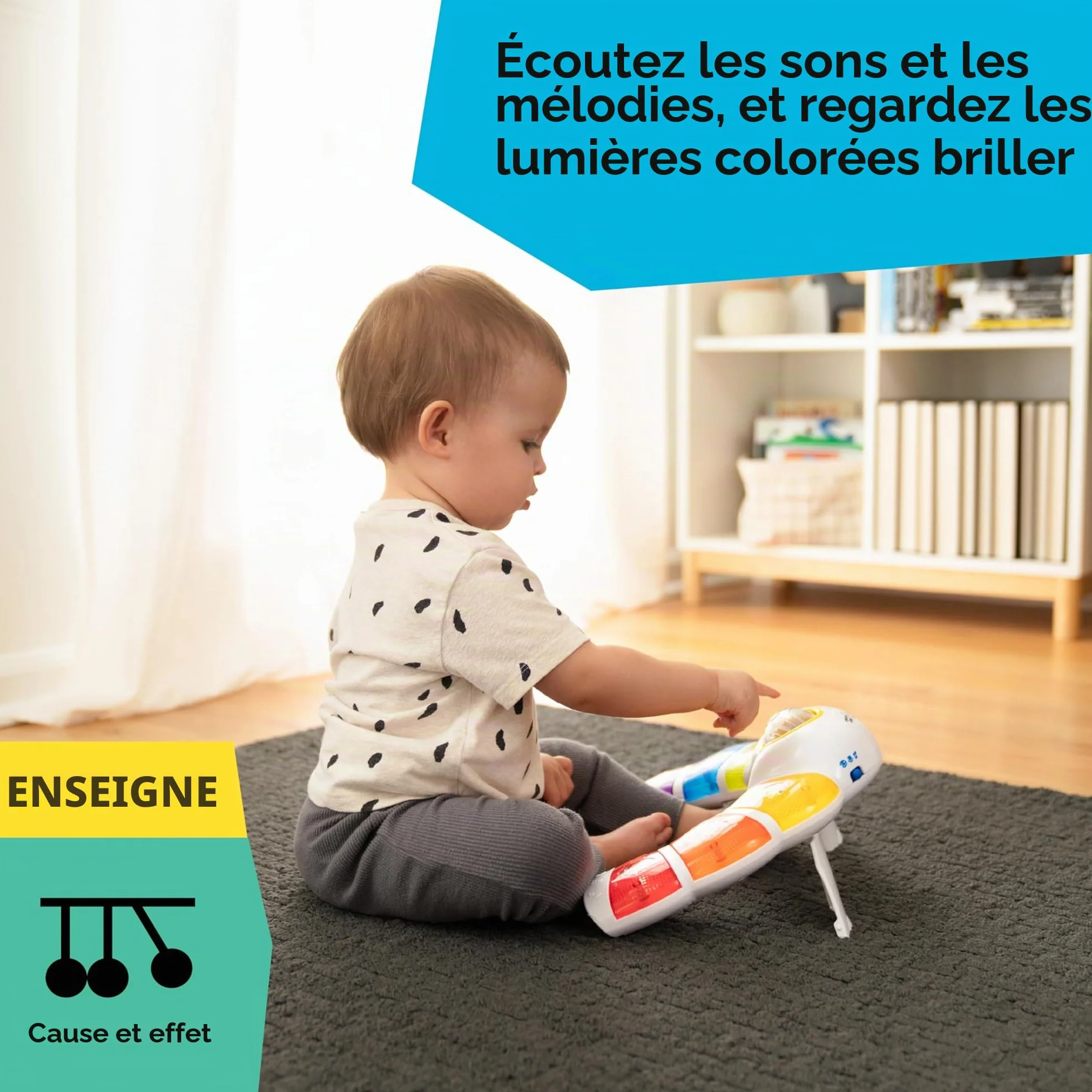 Baby Einstein Glow & Discover Light Bar Jouet Musical Piano d’activités avec Lumières Musique Hochet Multilingue 3 Mois+