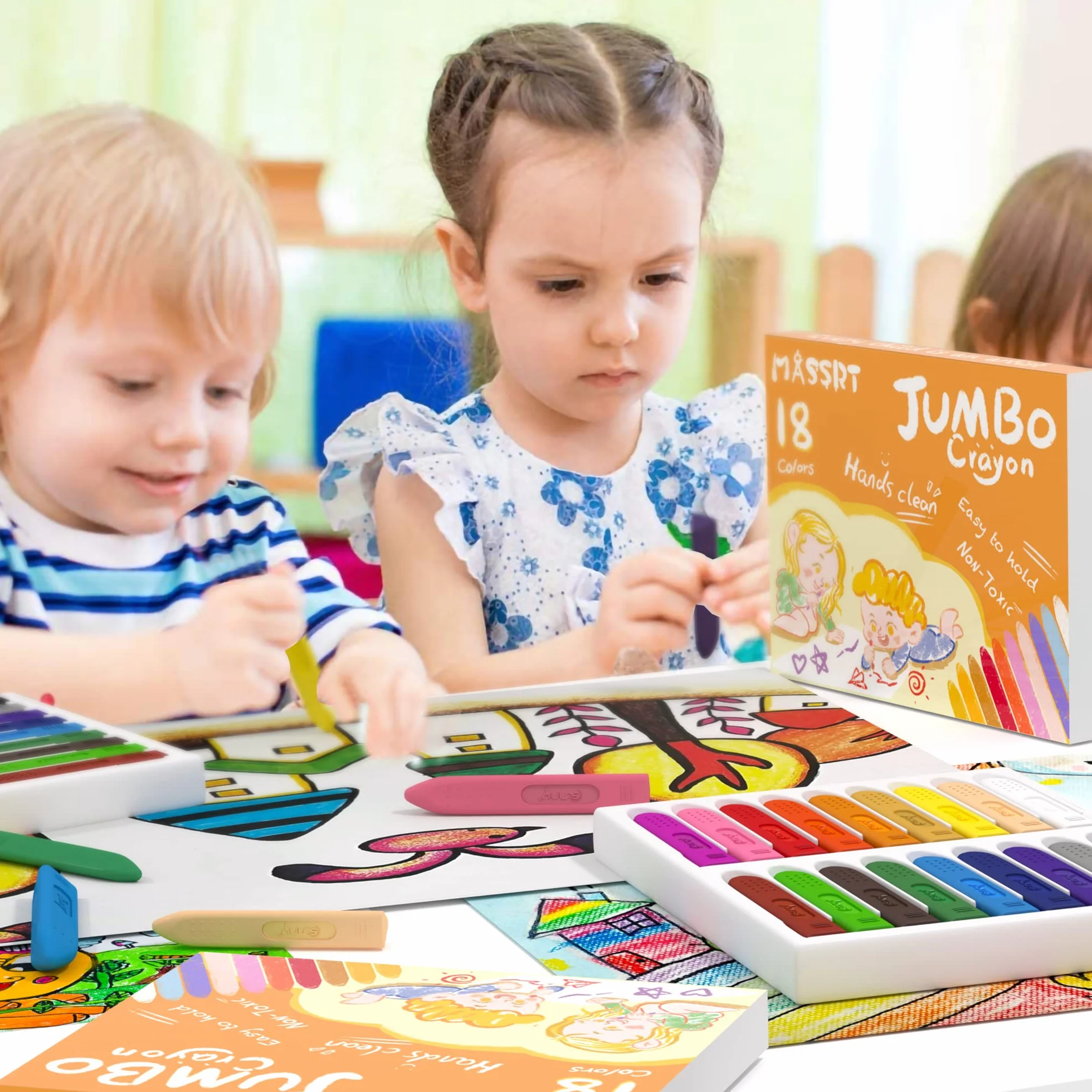 Crayons Jumbo pour tout-petits 18 couleurs lavables incassables faciles à tenir cadeaux de coloriage sûrs