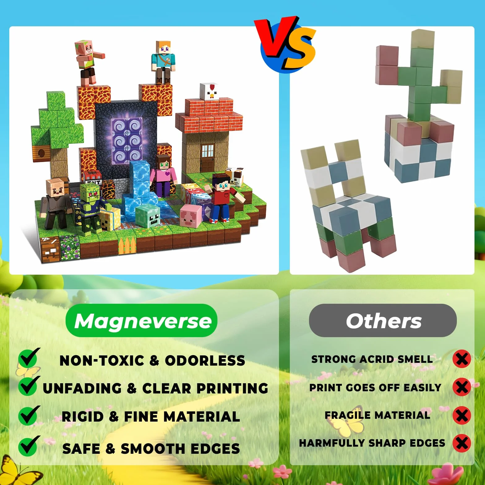 Magneverse Construction Magnétique Enfant 210 Pièces 6 Figurines Jeu de Construction Éducatif Cadeau 6-12 Ans