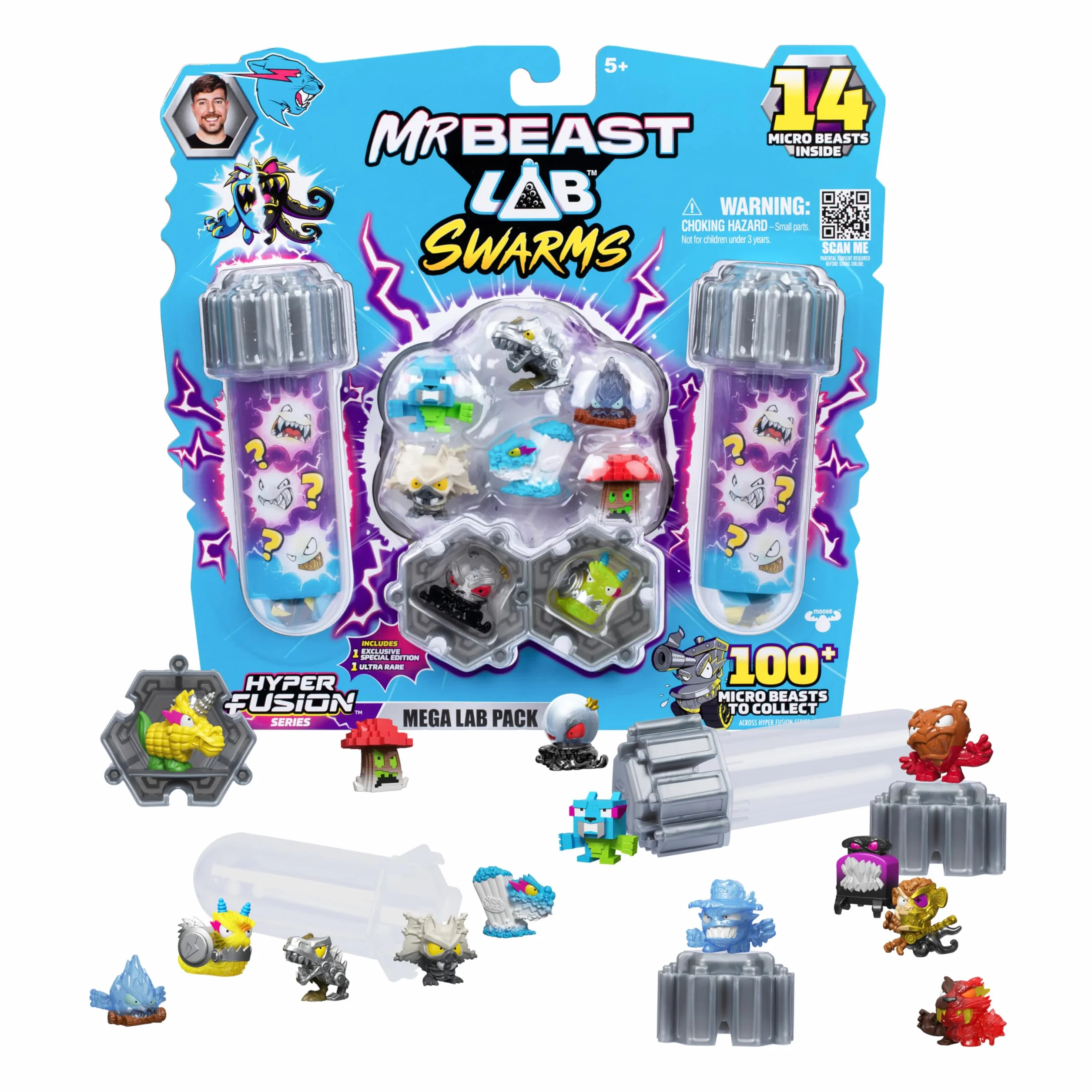 MrBeast Lab Swarms Collection Hyper Fusion, Coffret Méga Labo avec 14 Micro-créatures
