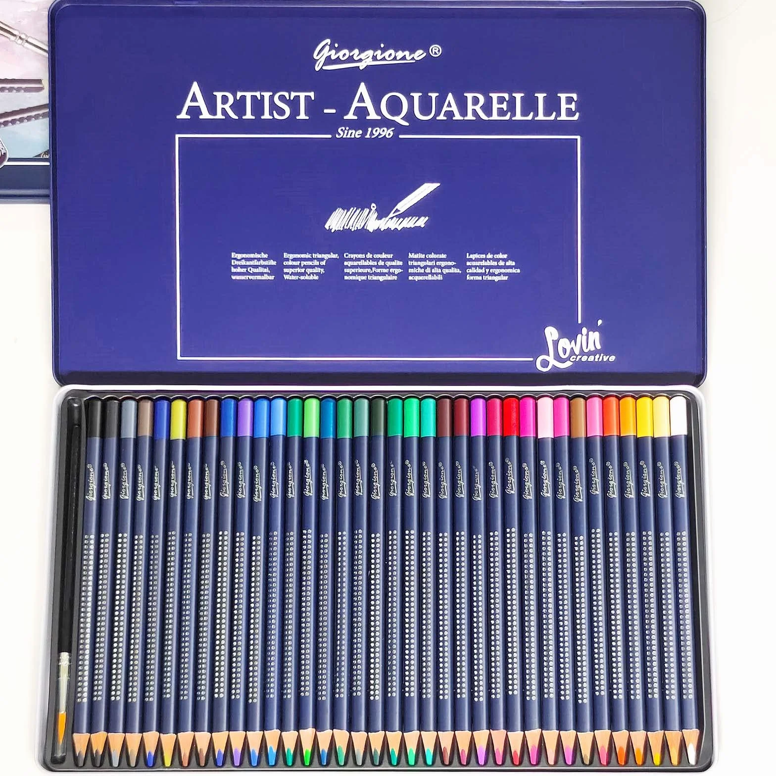 Rokrist Lot de 36 crayons aquarelle avec brosse boîte en métal portable
