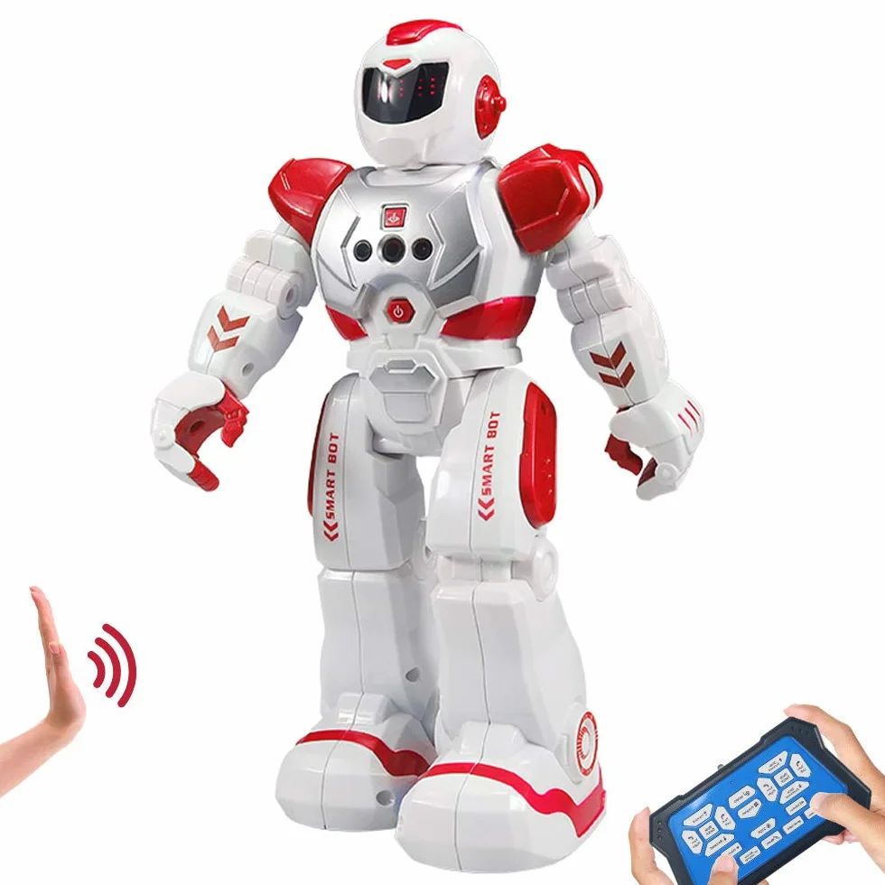 Robot Télécommandé pour Enfants, Robot RC Programmable avec Danse Chant, Contrôle Infrarouge, Détection Geste, Cadeau Noël Garçons Filles (Rouge)