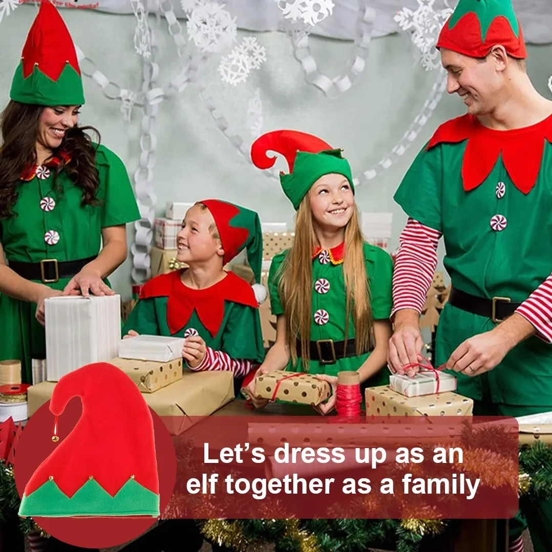 Bonnet Elfe Rouge et Vert Chapeau Lutin avec Grelots pour Cosplay Noël
