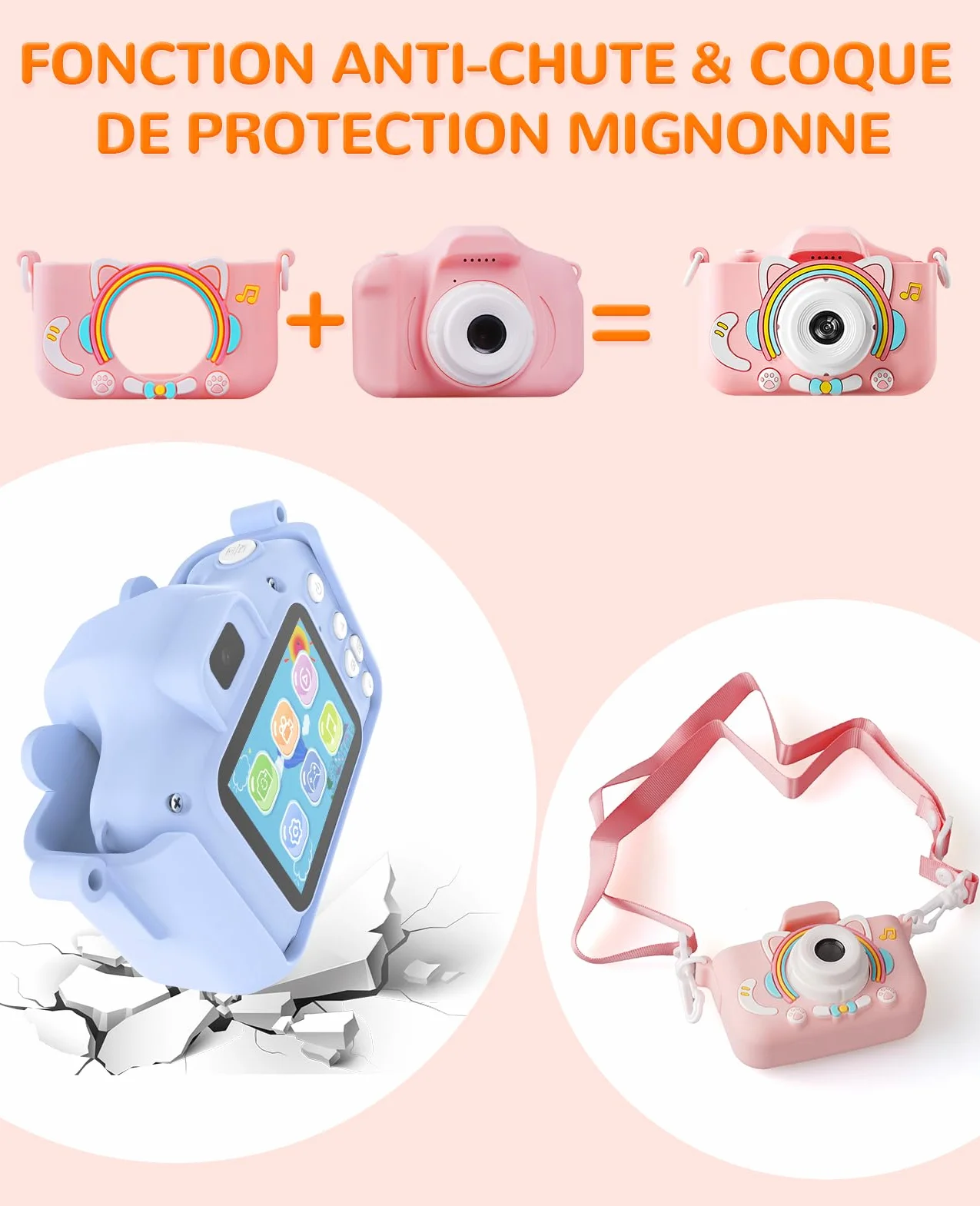 Appareil Photo Numérique Enfants 1080P Écran IPS 2.0 Pouces 44 Cadres Magiques 5 Jeux Éducatifs 3-10 Ans