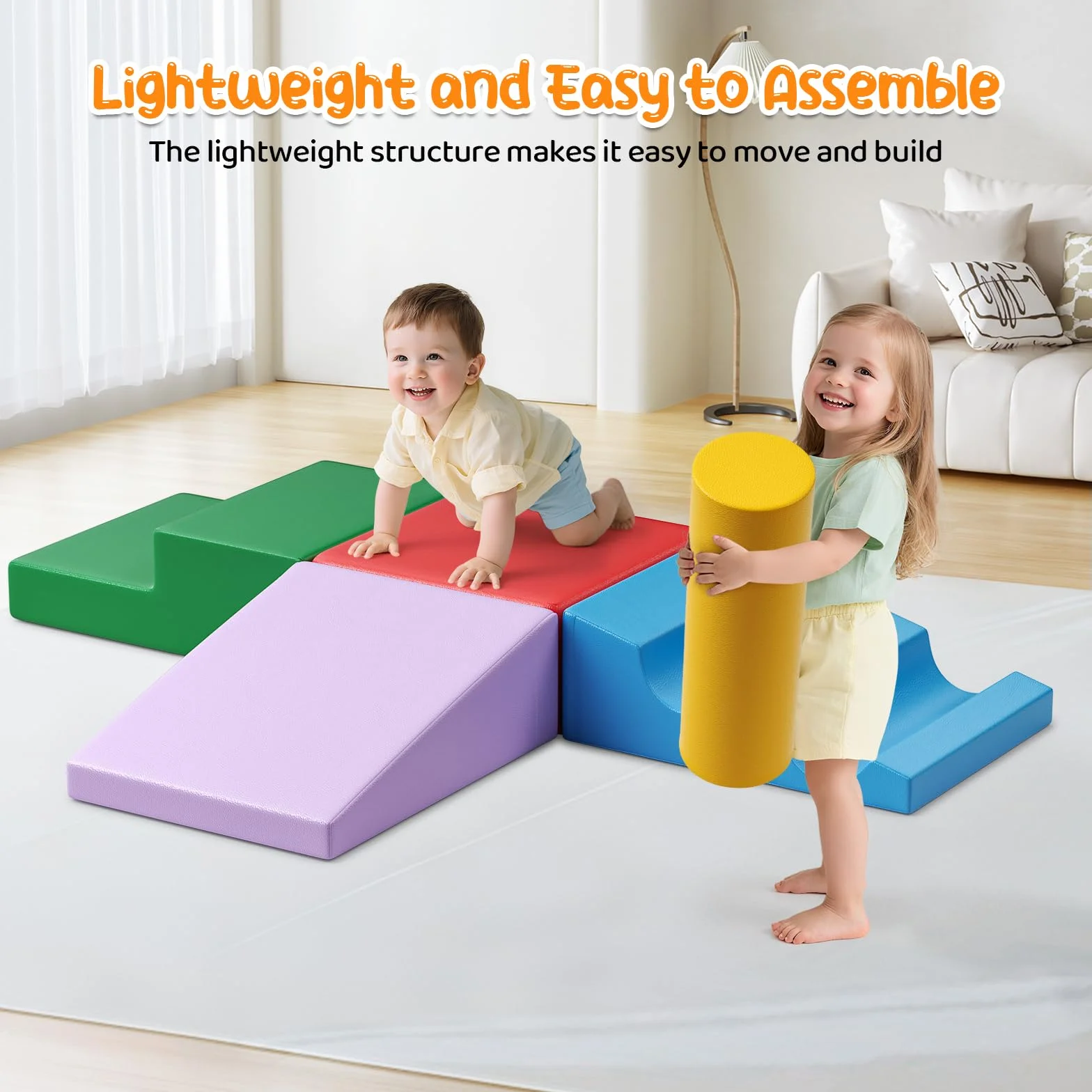 Blocs de Construction en Mousse Géants pour Bébé, Jouets Éducatifs Préscolaires pour Ramper et Grimper (Bleu Clair-5)