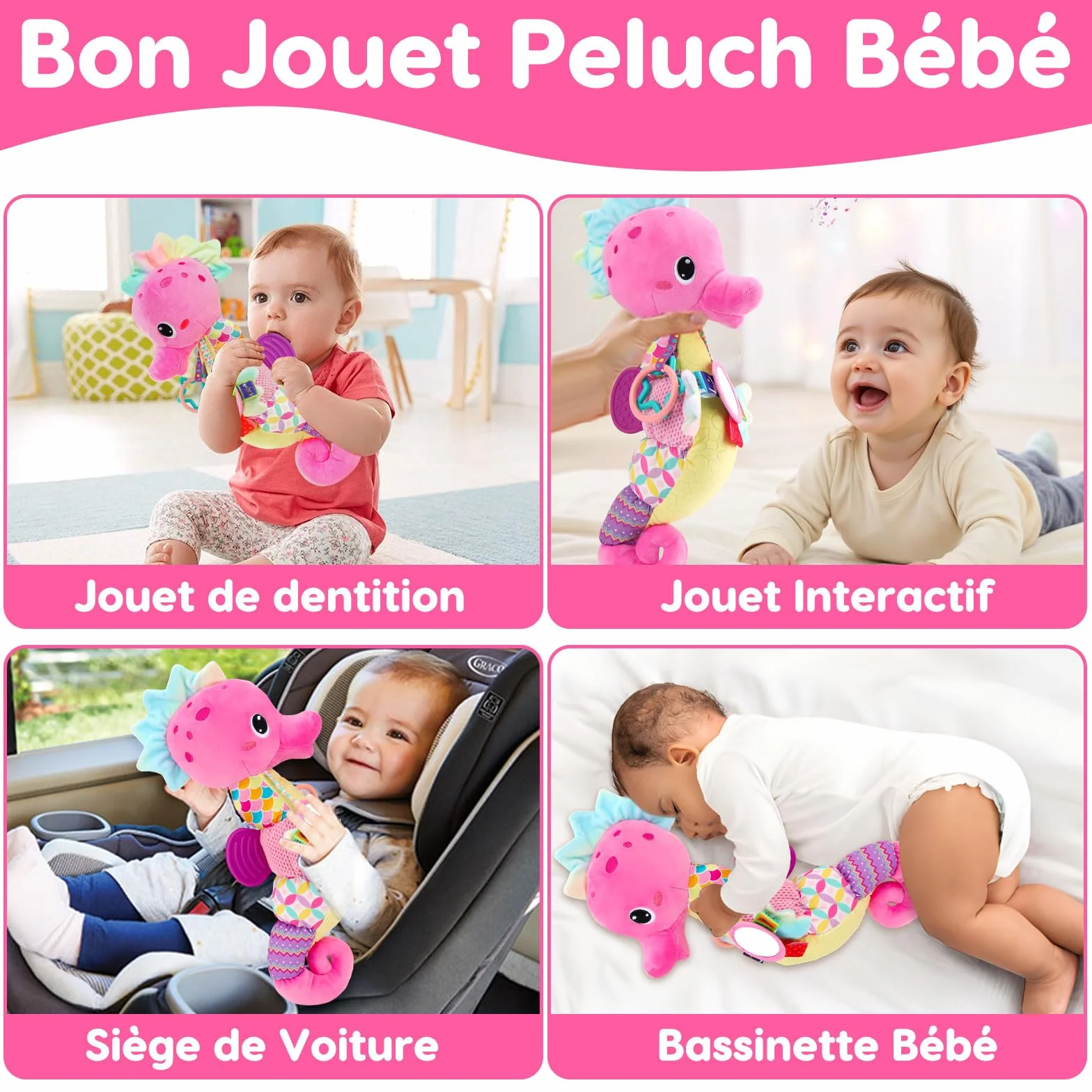 Jouet Bebe 0-12 Mois, Cadeau Naissance Fille Garcon avec Hochet Anneau Dentition Miroir, Jeux Eveil Musical Sensoriel