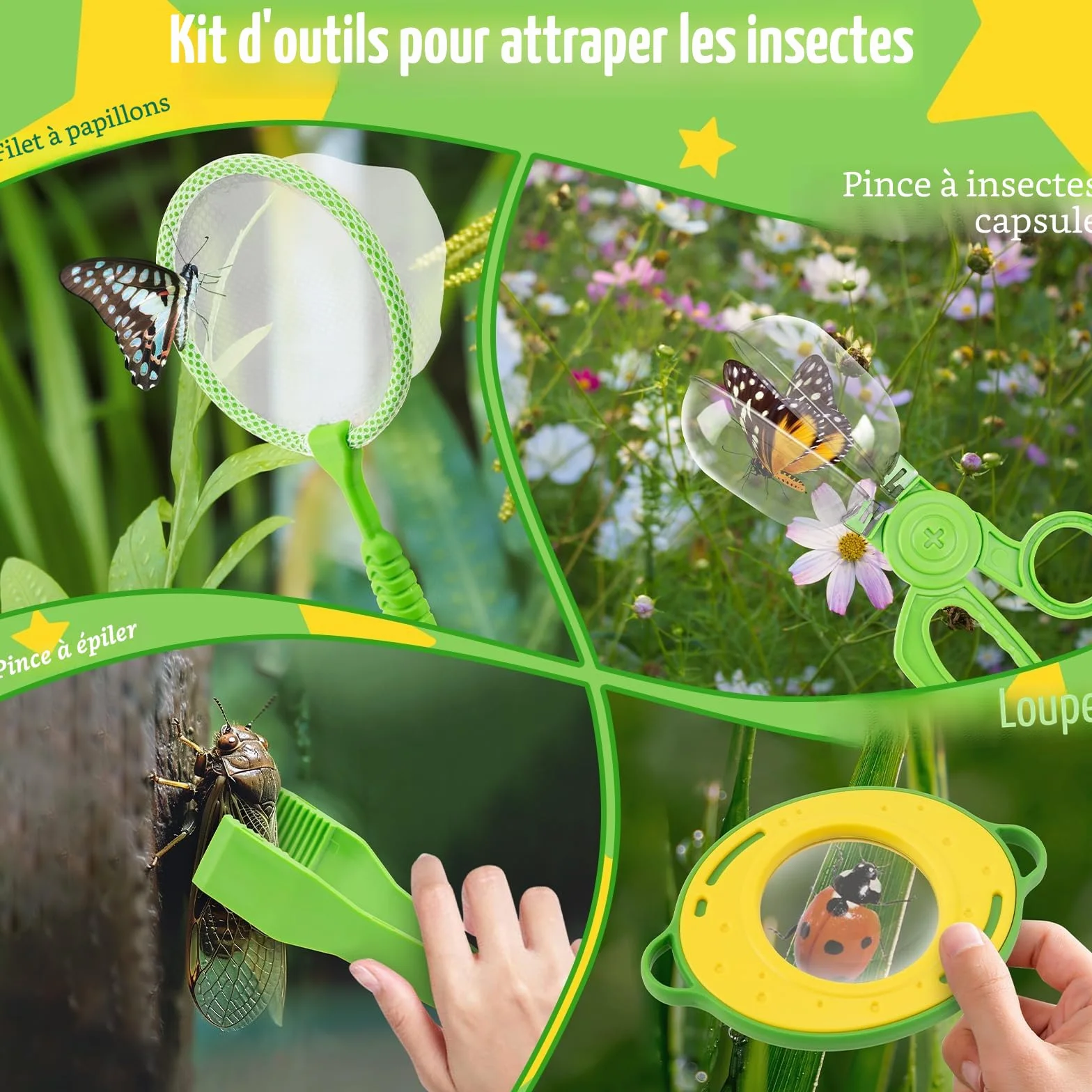 Kit Exploration Enfant Jouets - 5 Pièces Attrape Insecte avec 12 Faux Insectes, Jouet Exterieur Éducatif Cadeau Noël Garçon Fille 3-6 Ans