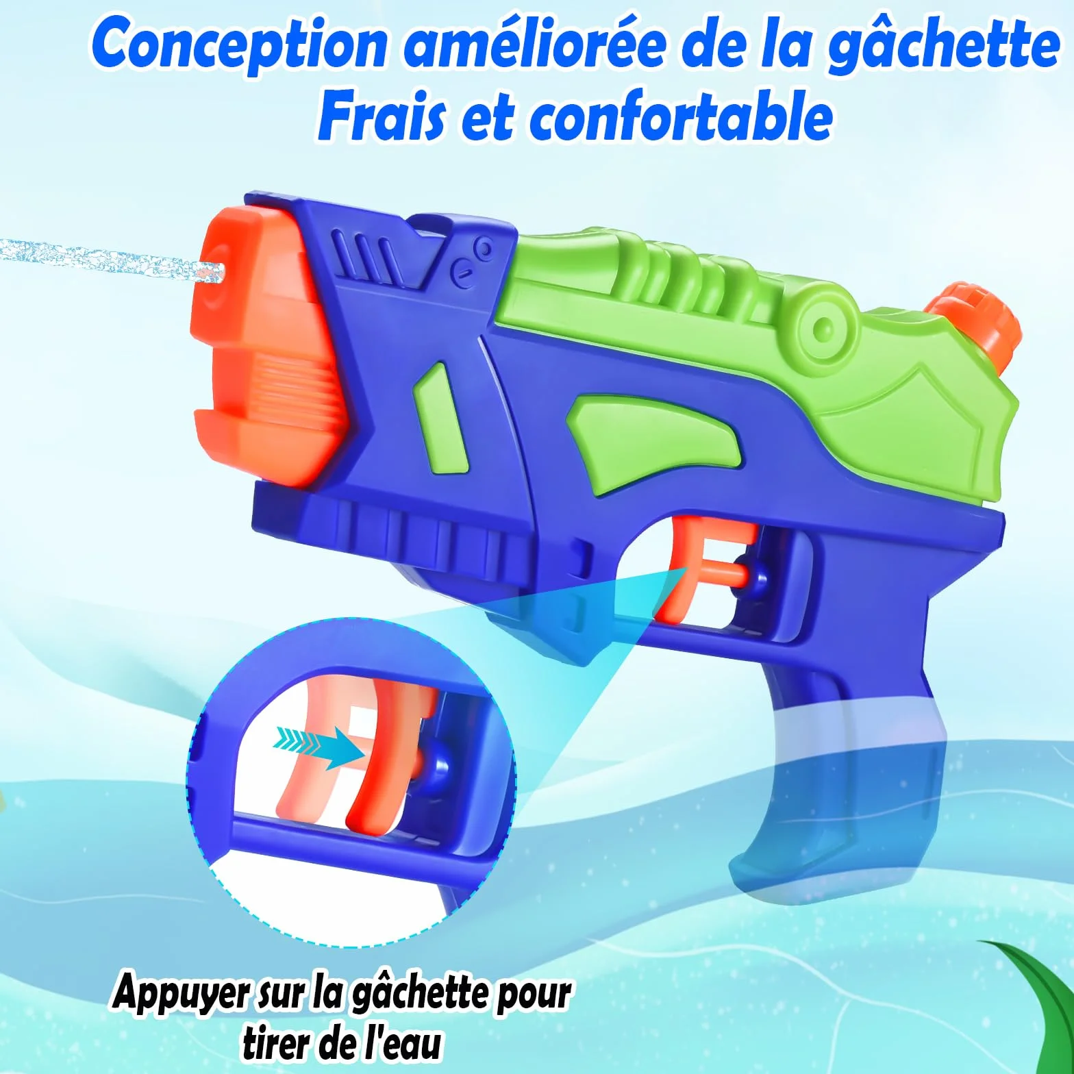 Pistolets à Eau pour Enfants Pack de 2 avec Gâchette pour Piscine Extérieure