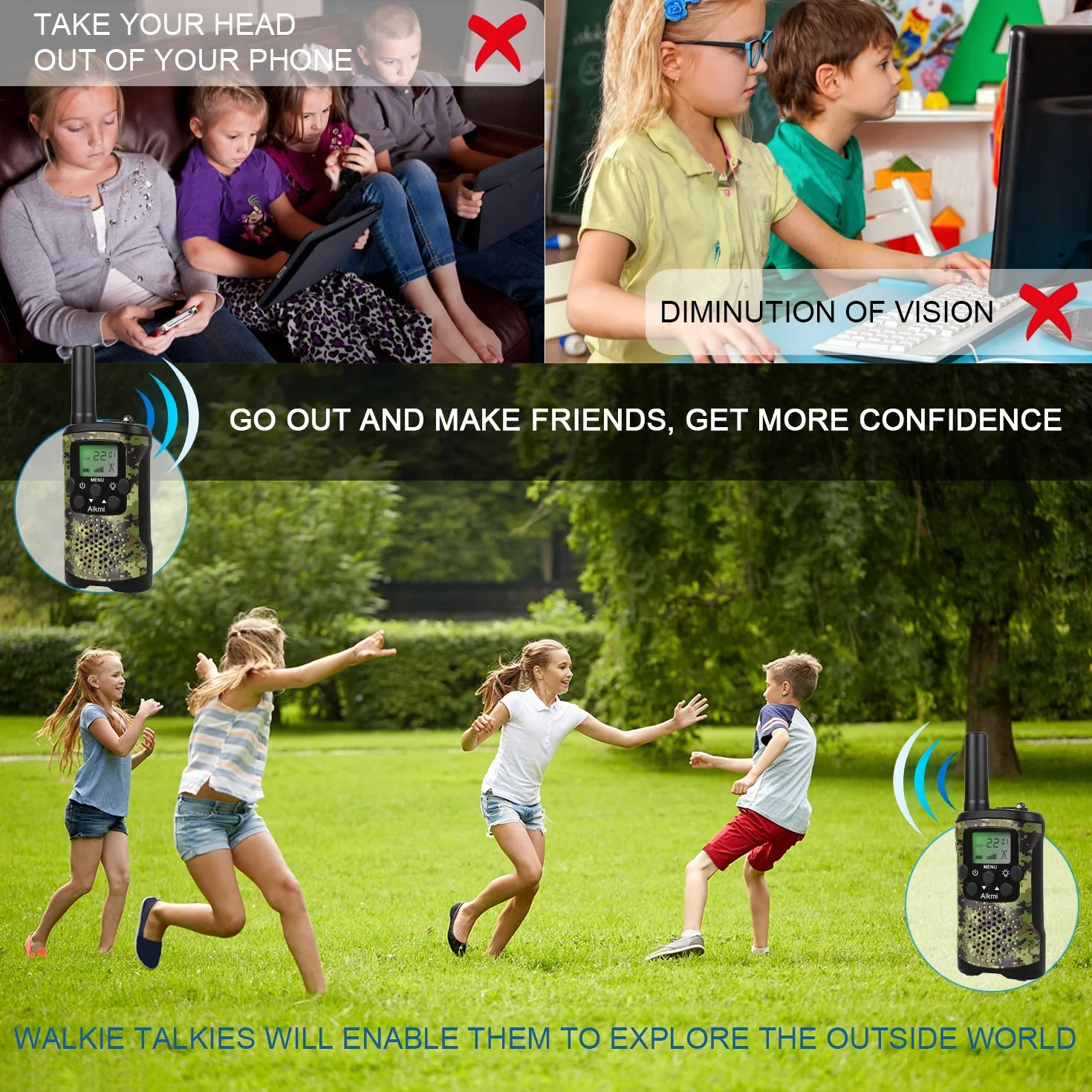 Talkie Walkie Enfants 8 Canaux Radio Bidirectionnelle avec LCD Lampe pour Aventure Camping Jouet Exterieur 4-12 Ans