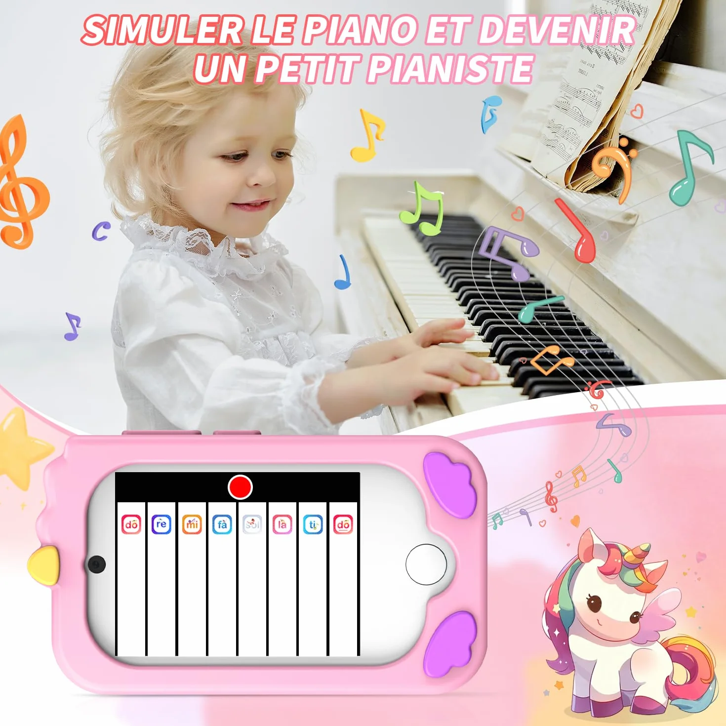 CHAKEYAKE Telephone Enfant avec Double Caméra, 2,8" Tactile écran, 32GB Carte, Jouet Apprentissage pour Filles 3-10 Ans