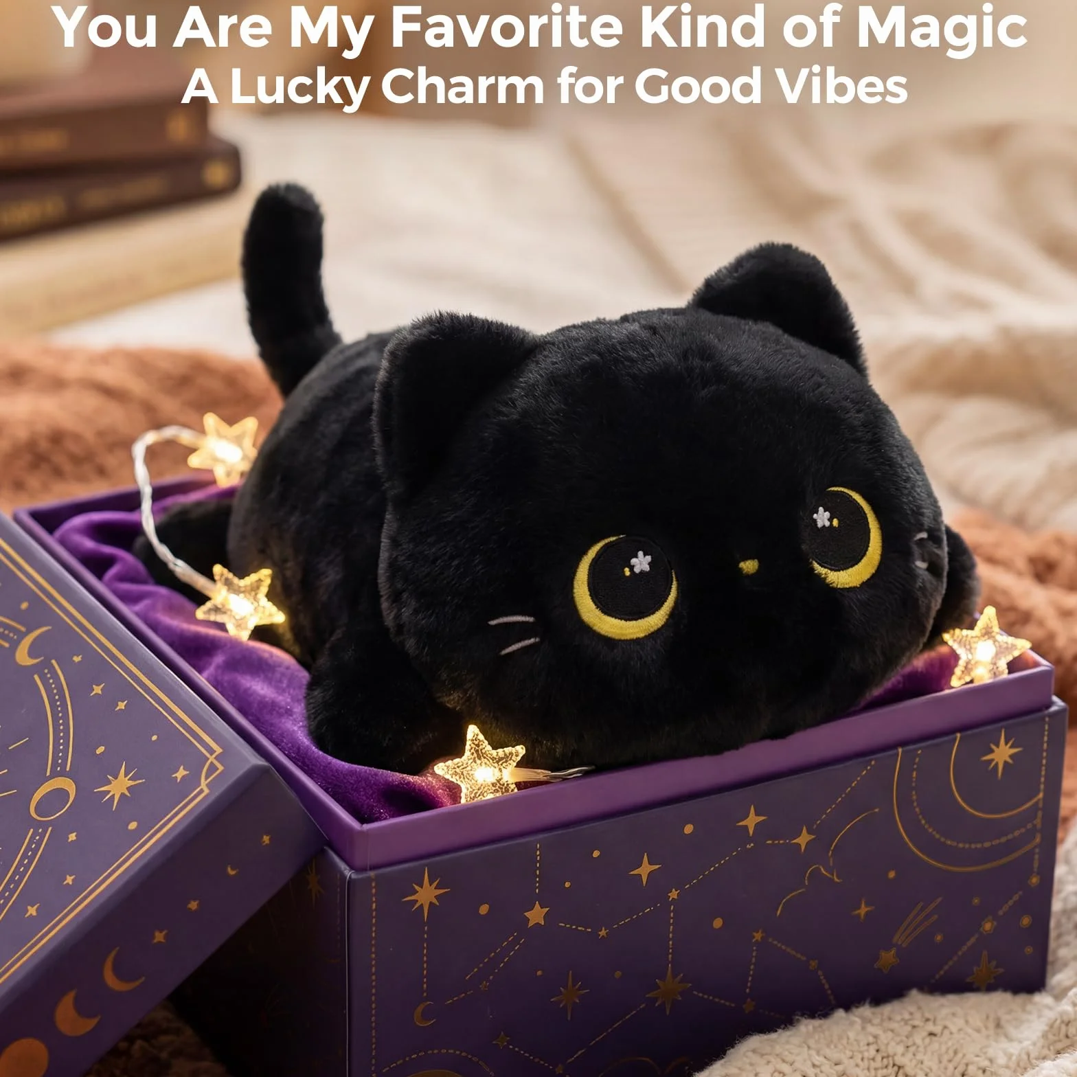 Mewaii Peluche Chat Mignonne 13 Pouces, Oreiller Kawaii Chat Noir, Coussin Doux Enfants