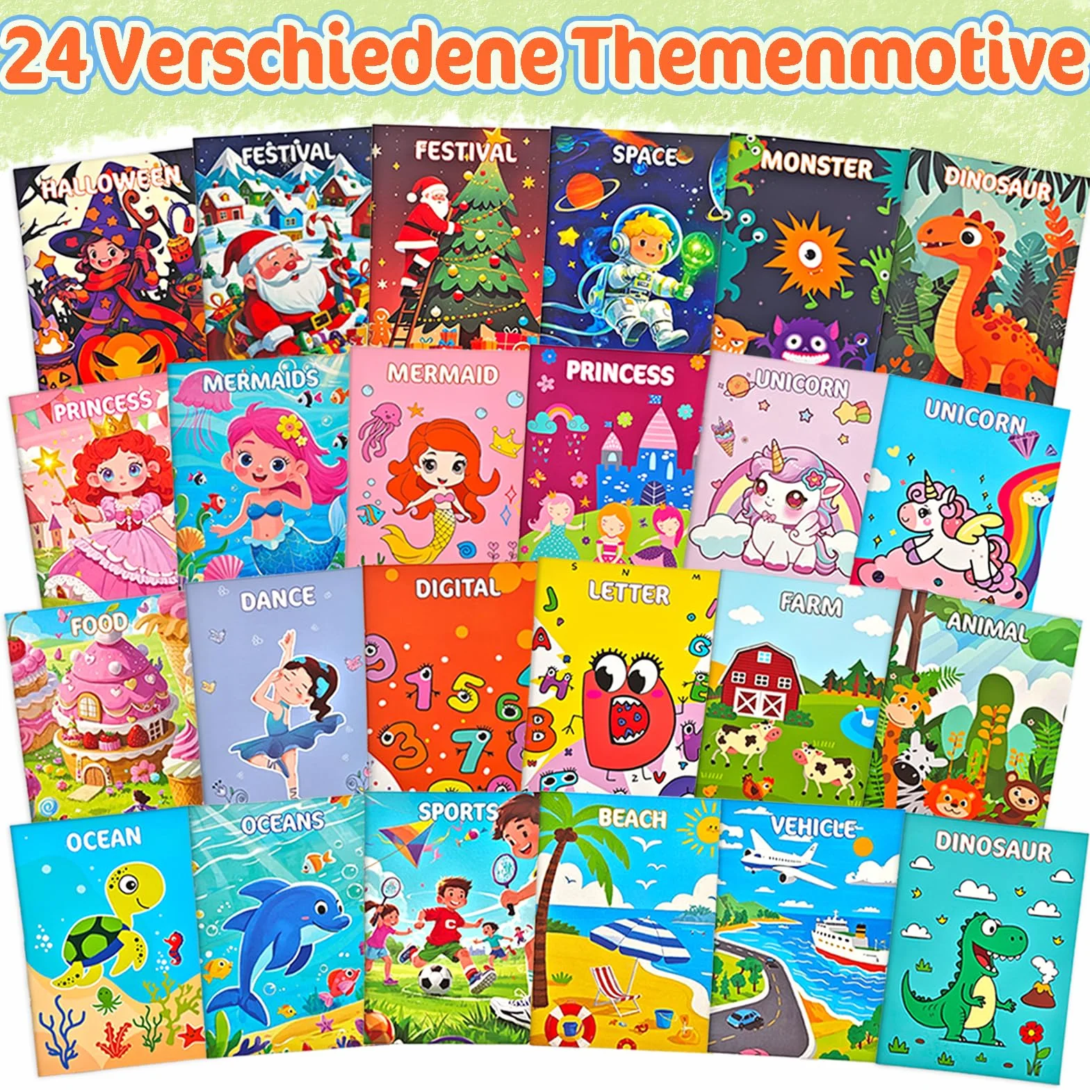 Mini Livre Coloriage pour Enfants 3-9 Ans - Cahier avec 18 Crayons de Couleurs, 24 Styles Activités DIY Dessin Feutres Cadeau Anniversaire