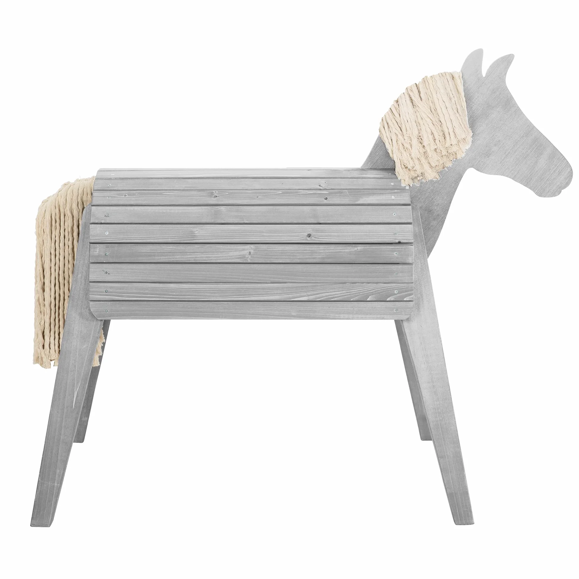 Cheval d'Équitation en Bois Massif pour Enfants - Hauteur d'Assise 89 cm - Teinté Gris