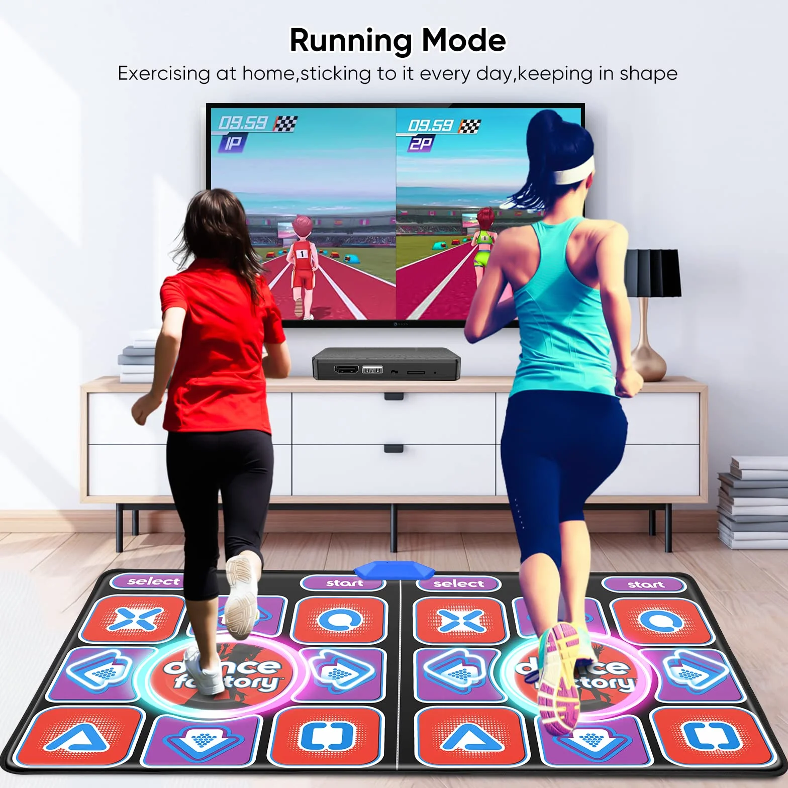 Tapis de Danse Double Ultimate Family Fun antidérapant sans Fil 200 Jeux 100 Morceaux Musique Enfants Adultes 166 x 93 cm