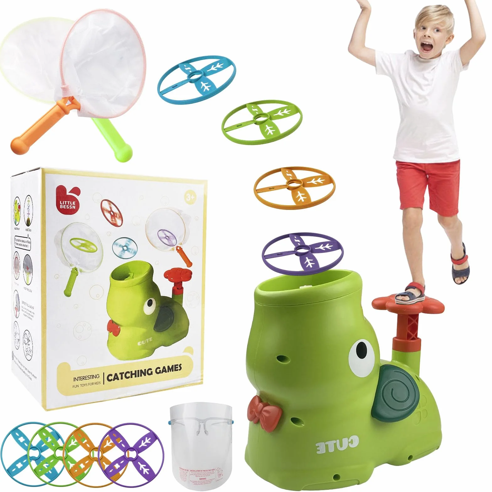 Chiluxendo Jeux Exterieur Enfant Vert Lanceur de Soucoupe Volante à Pied Jouet Coordination Mains Pieds Yeux