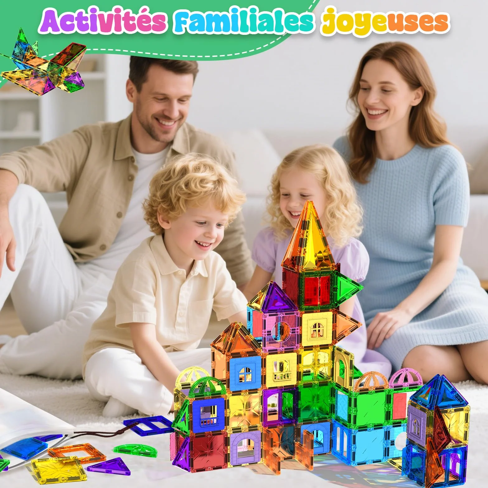 Magneverse 123 Pièces Bloc de Construction Magnétique Jeu de Tiles Magnétiques Jouet Éducatif STEM