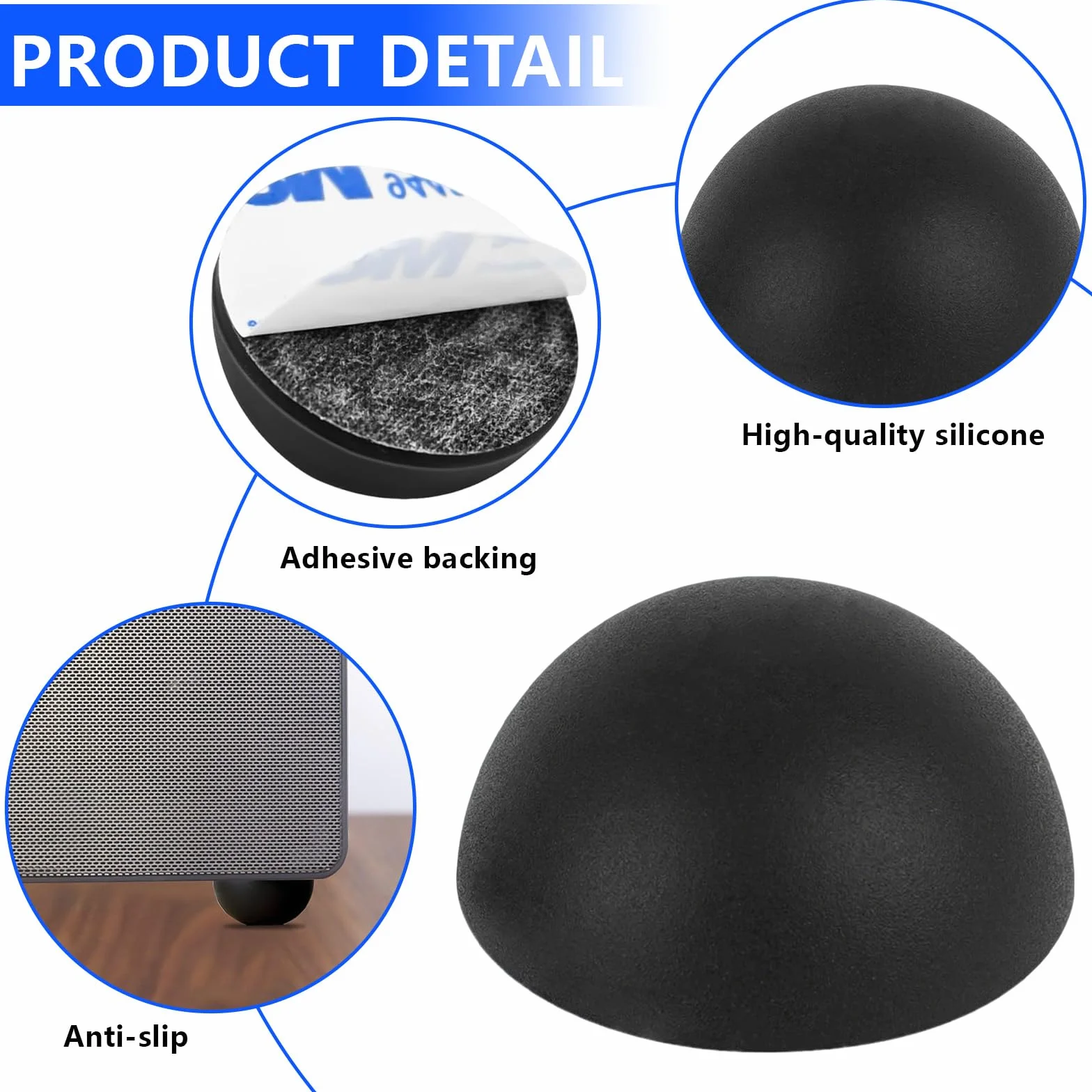 Pieds Autocollants en Silicone Anti Vibration 30mm x 15mm pour Haut Parleurs, Meubles (Noir)