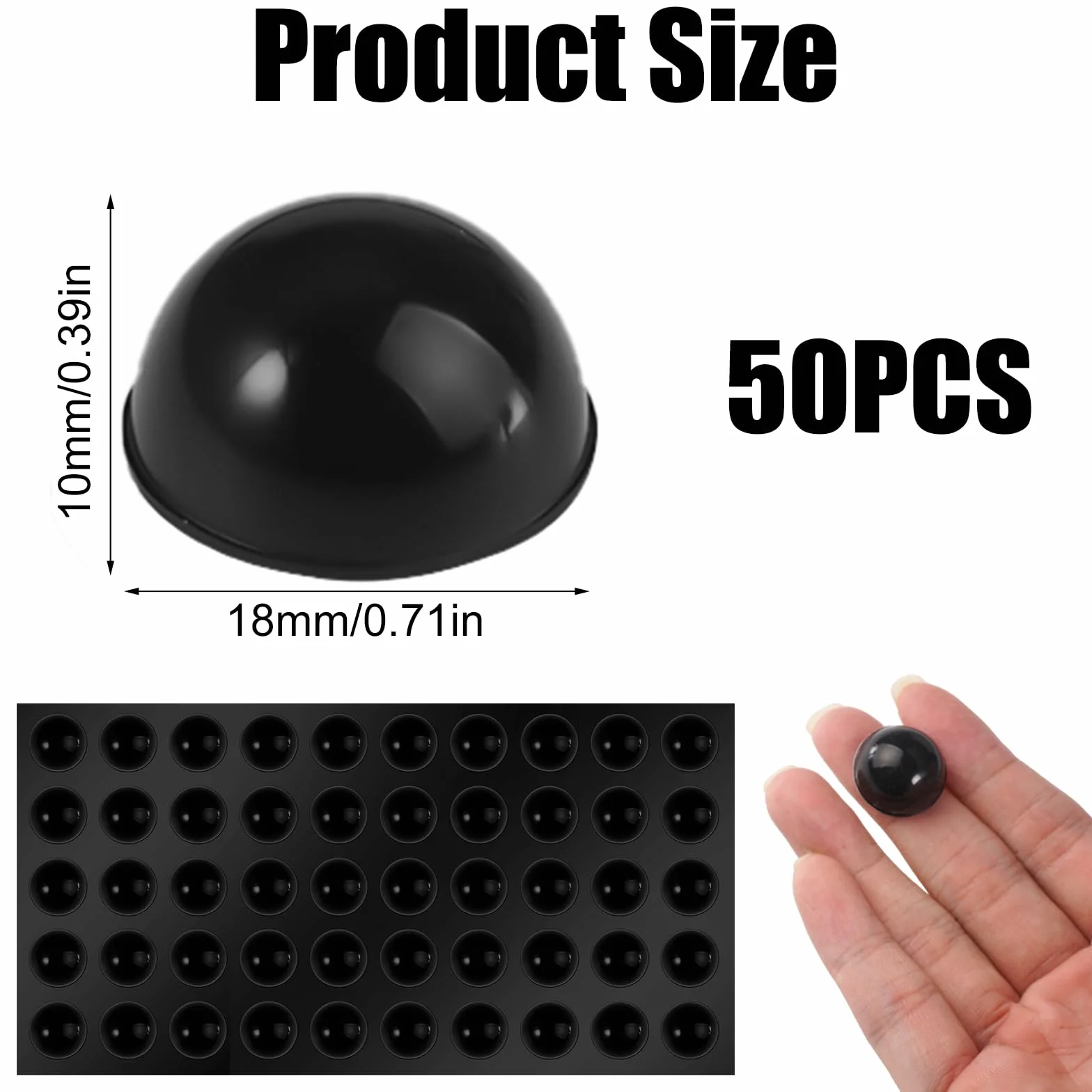 50 Pièces Tampon Caoutchouc Autocollant 18x10 mm Noir Hémisphérique Pied Isolation Haut-Parleur Anti-Collision Meubles