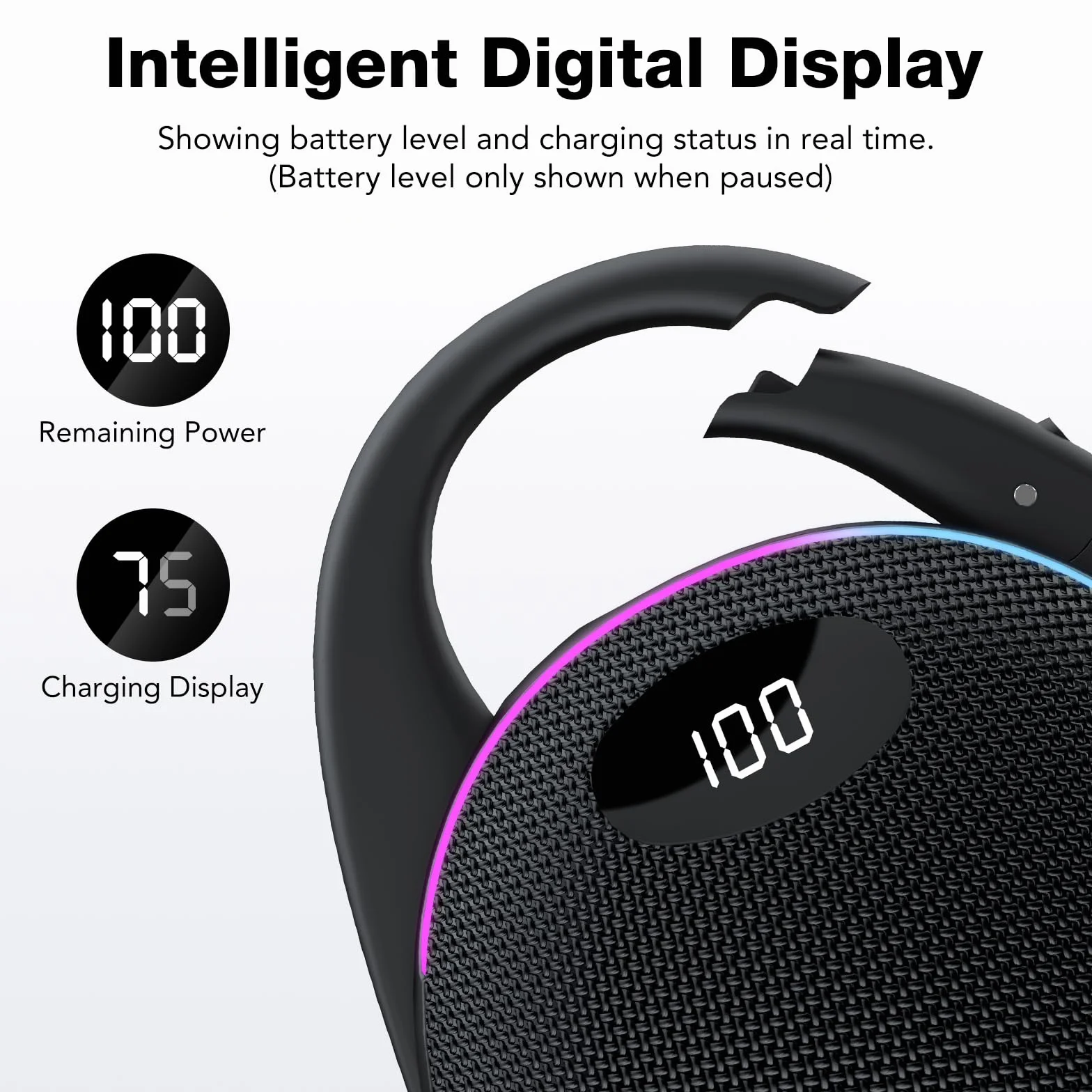 Enceinte Bluetooth Ultra-Portable 25H Autonomie LED RGB Son Pro Basses Puissantes Noir