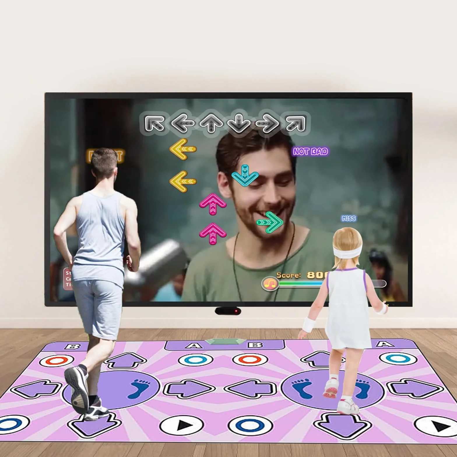 Tapis de Danse Musical avec Télécommande, 2 Enfants Rechargeable, 8 Modes, 100 Musiques, 65 Jeux, Cadeau Anniversaire Enfants 3-7+ Ans (Rose)