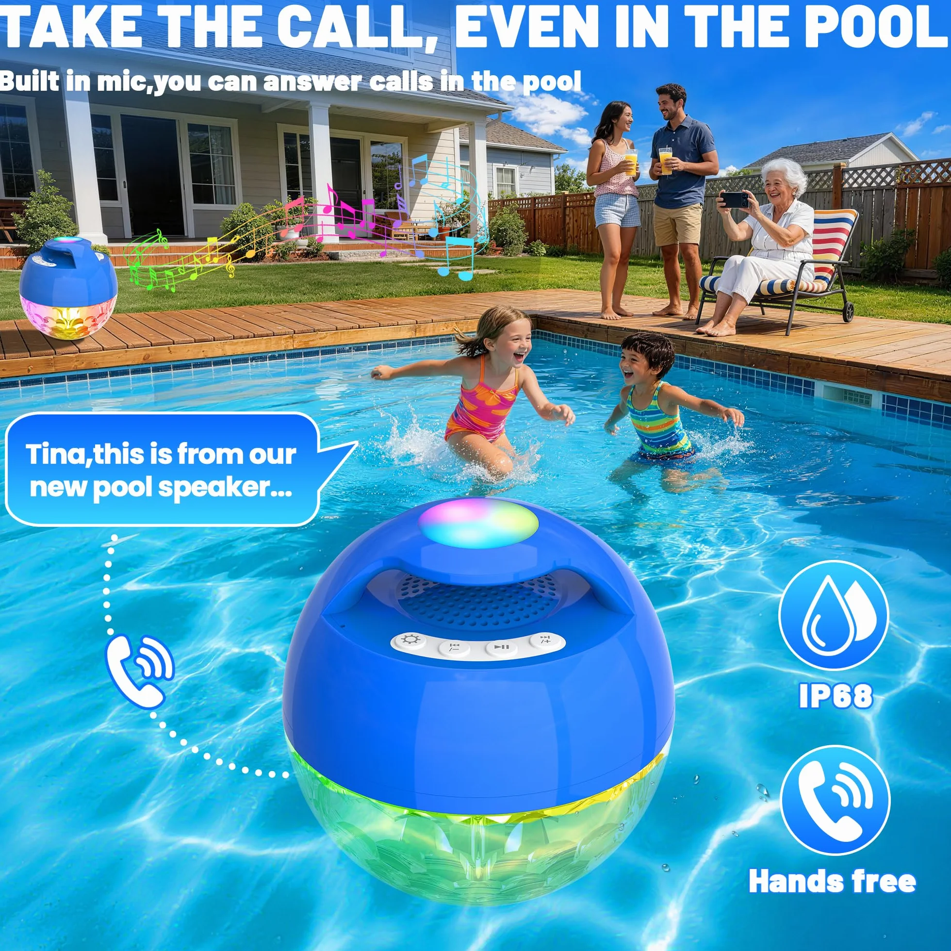 KingSom Enceinte Bluetooth Flottante IP68 Autonomie 24H Son Stéréo