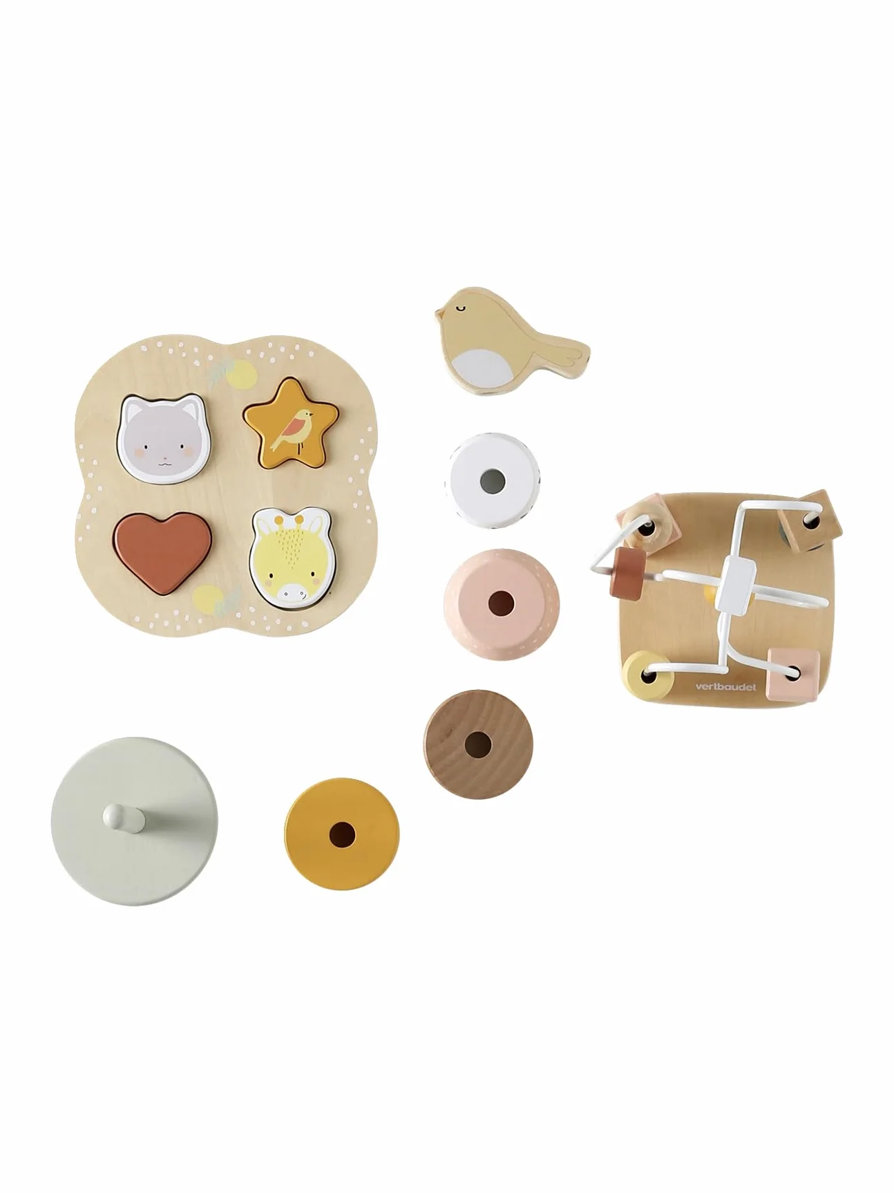 VERTBAUDET Coffret 3 Jeux d'éveil SAVANIA en Bois FSC® Rose