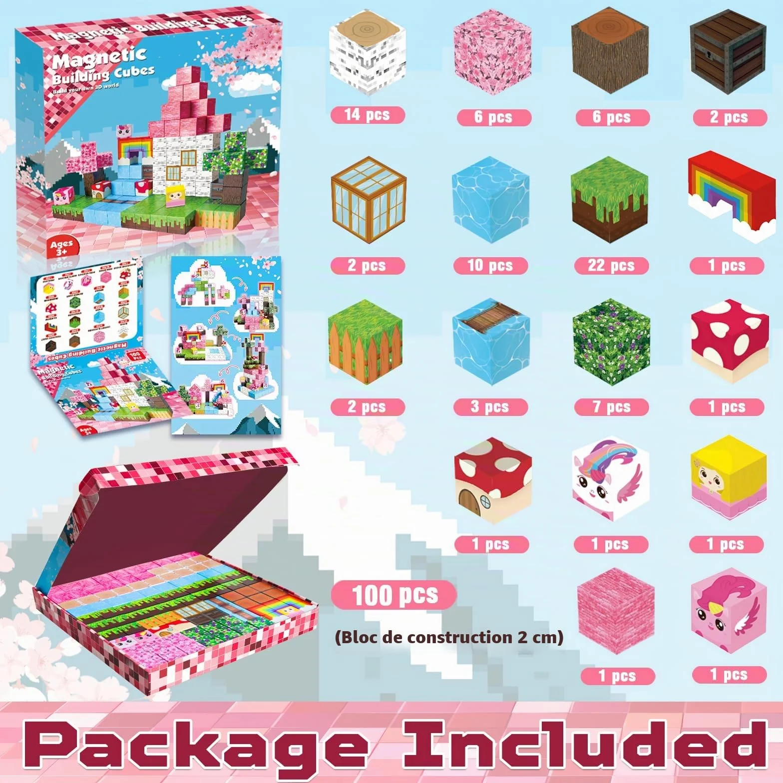Blocs Magnétiques 100 Pièces Cadeaux Licorne pour Filles 4-9 Ans Jeux Magnétiques Jouets