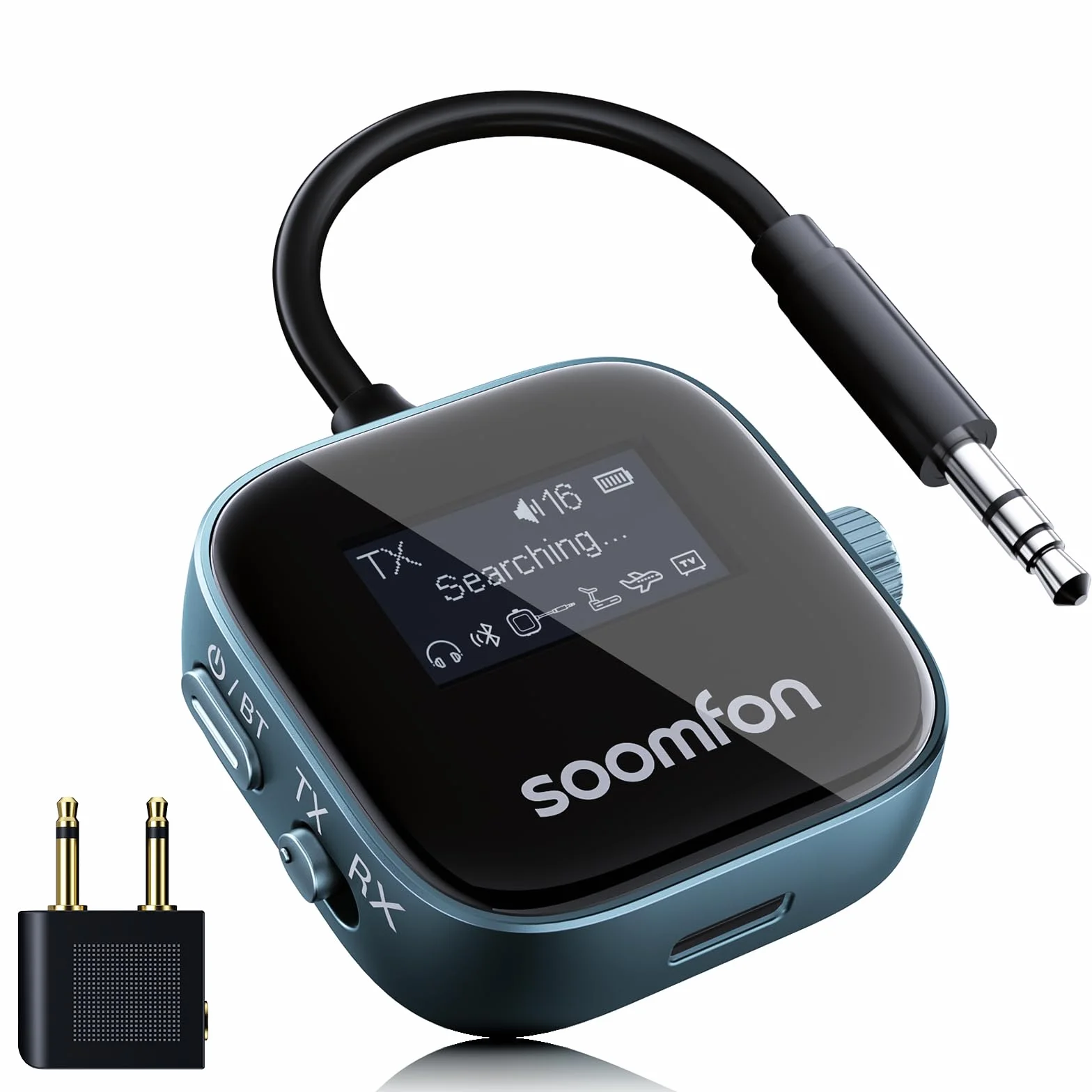 SOOMFON Transmetteur Bluetooth 5.3, 2 en 1 Adaptateur Jack 3.5mm AUX avec écran LCD, Emetteur Récepteur Audio pour TV Voiture