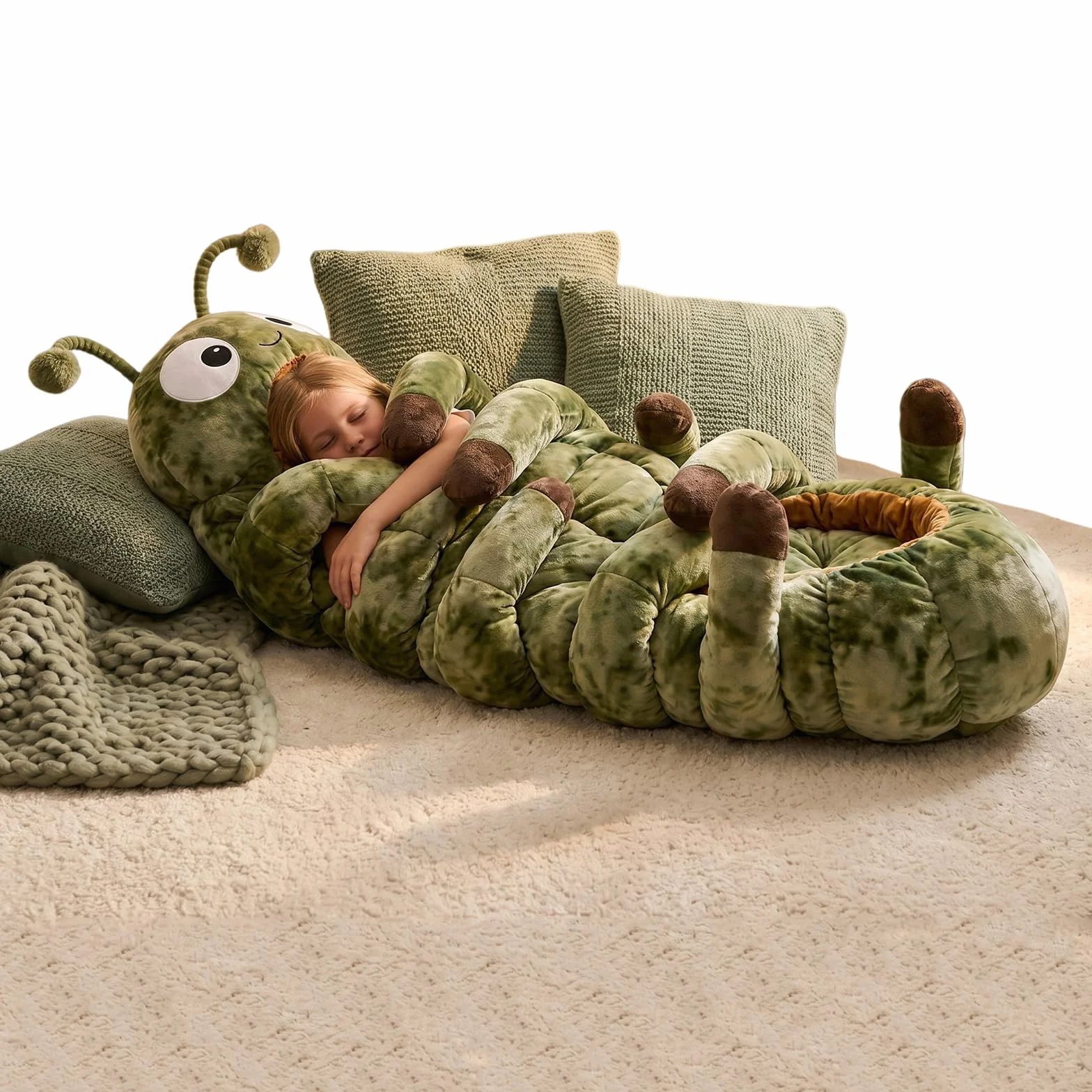Sacs de Couchage Caterpillar Cocon en Peluche Léger Portable Multifonction